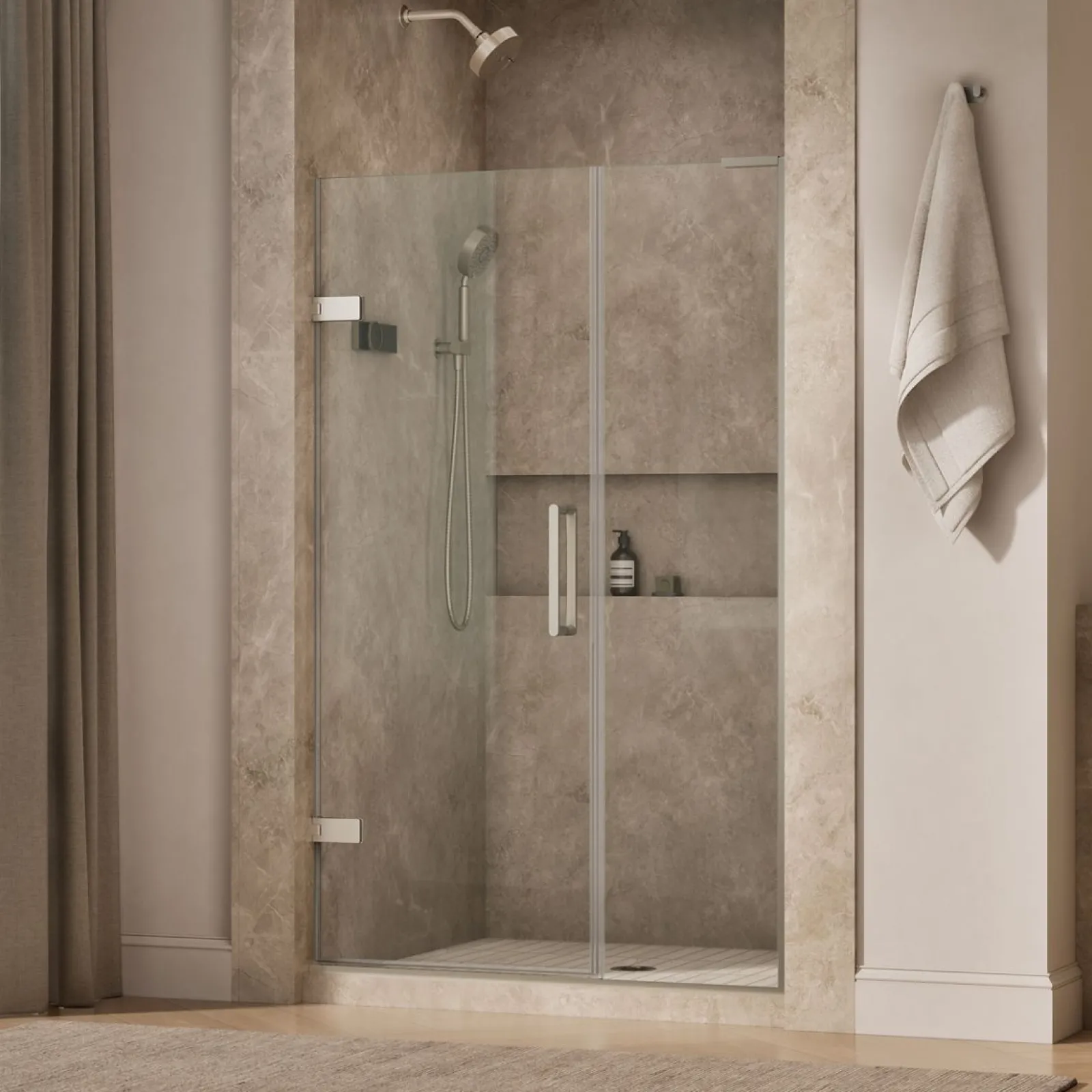 45-1/4"-46" W x 71-3/4" H pivot shower door with 3/8"-thick Crystal Clear glass^Kohler New