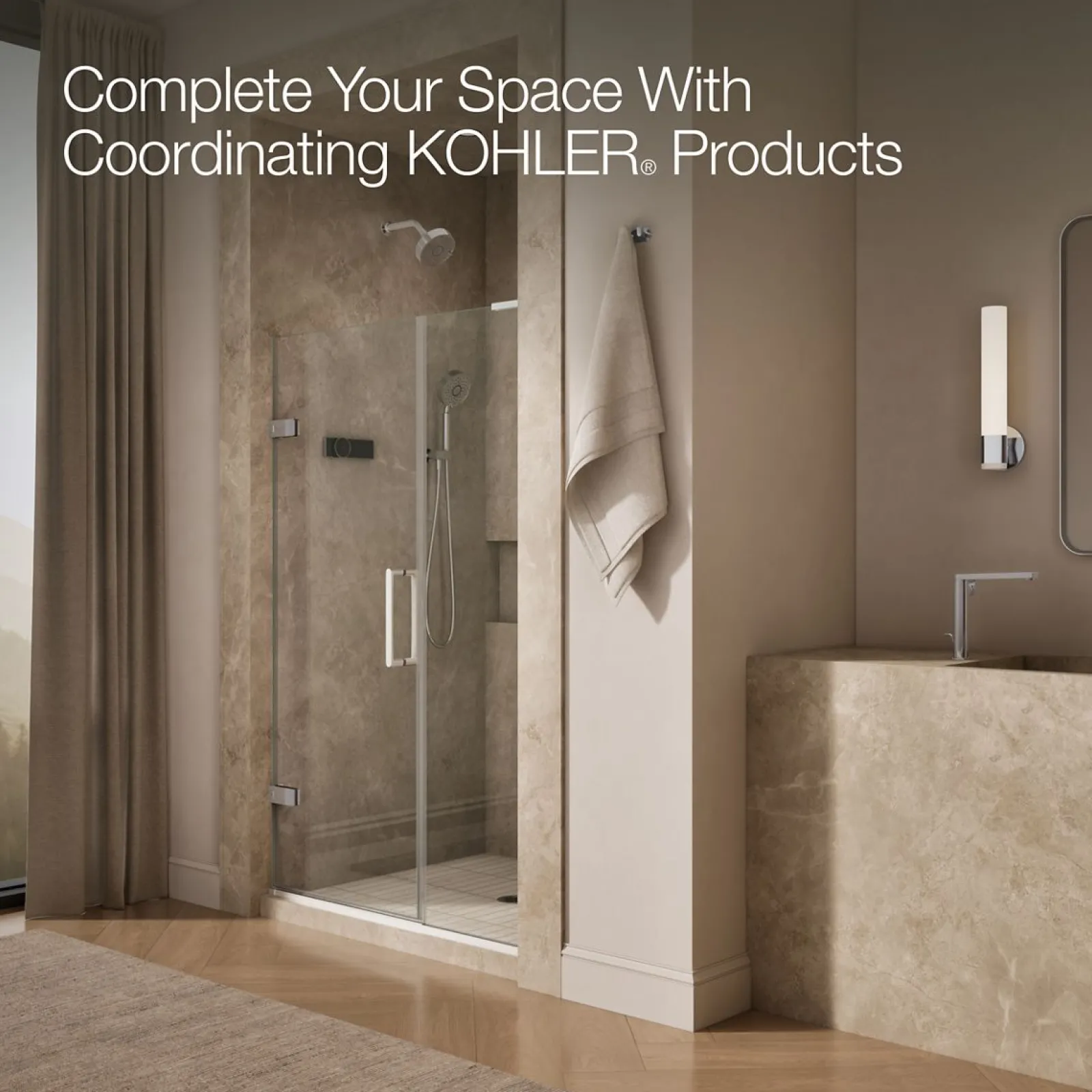46"-46-3/4" W x 71-3/4" H pivot shower door with 3/8"-thick Crystal Clear glass^Kohler Online