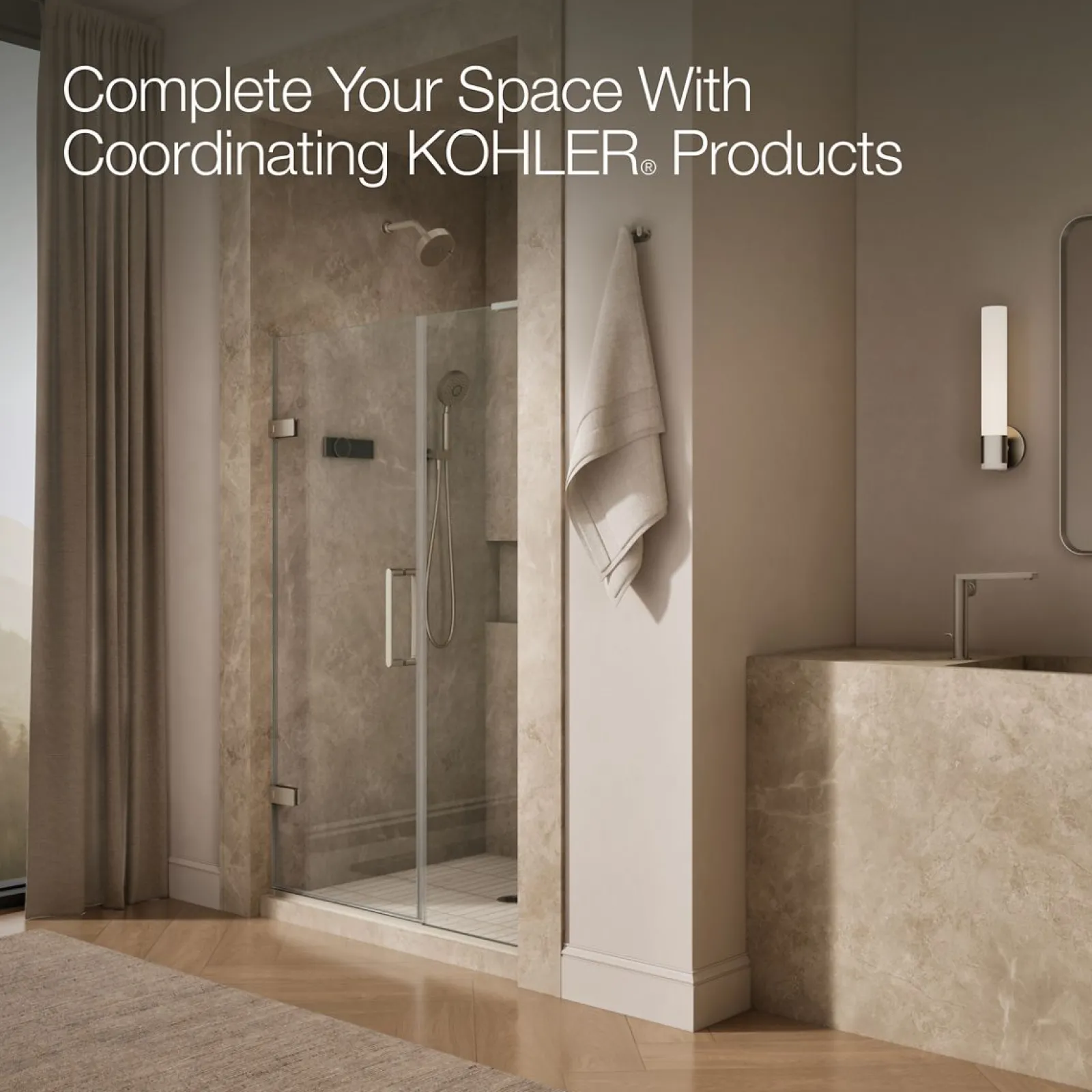 46"-46-3/4" W x 71-3/4" H pivot shower door with 3/8"-thick Crystal Clear glass^Kohler Online