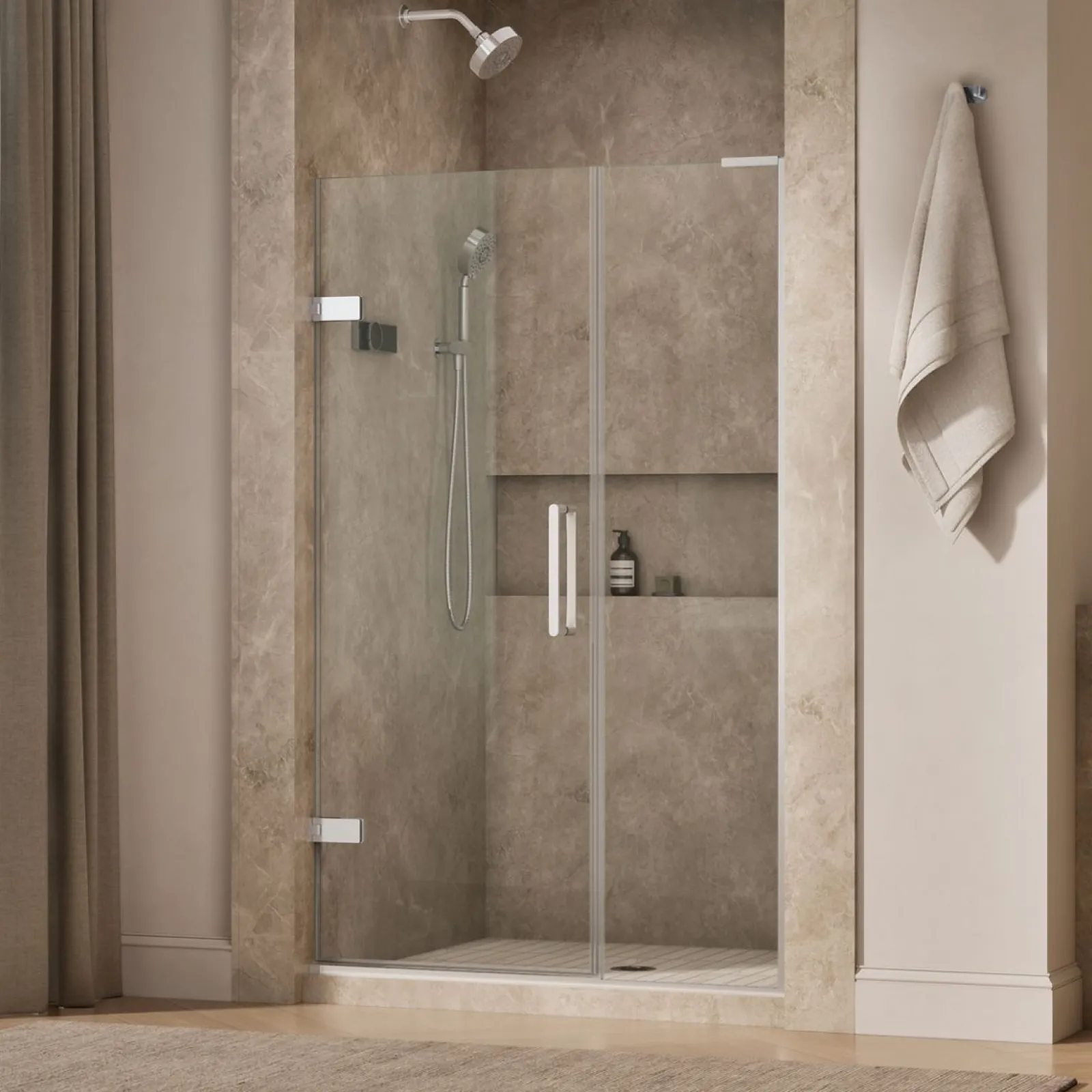 46"-46-3/4" W x 71-3/4" H pivot shower door with 3/8"-thick Crystal Clear glass^Kohler Online