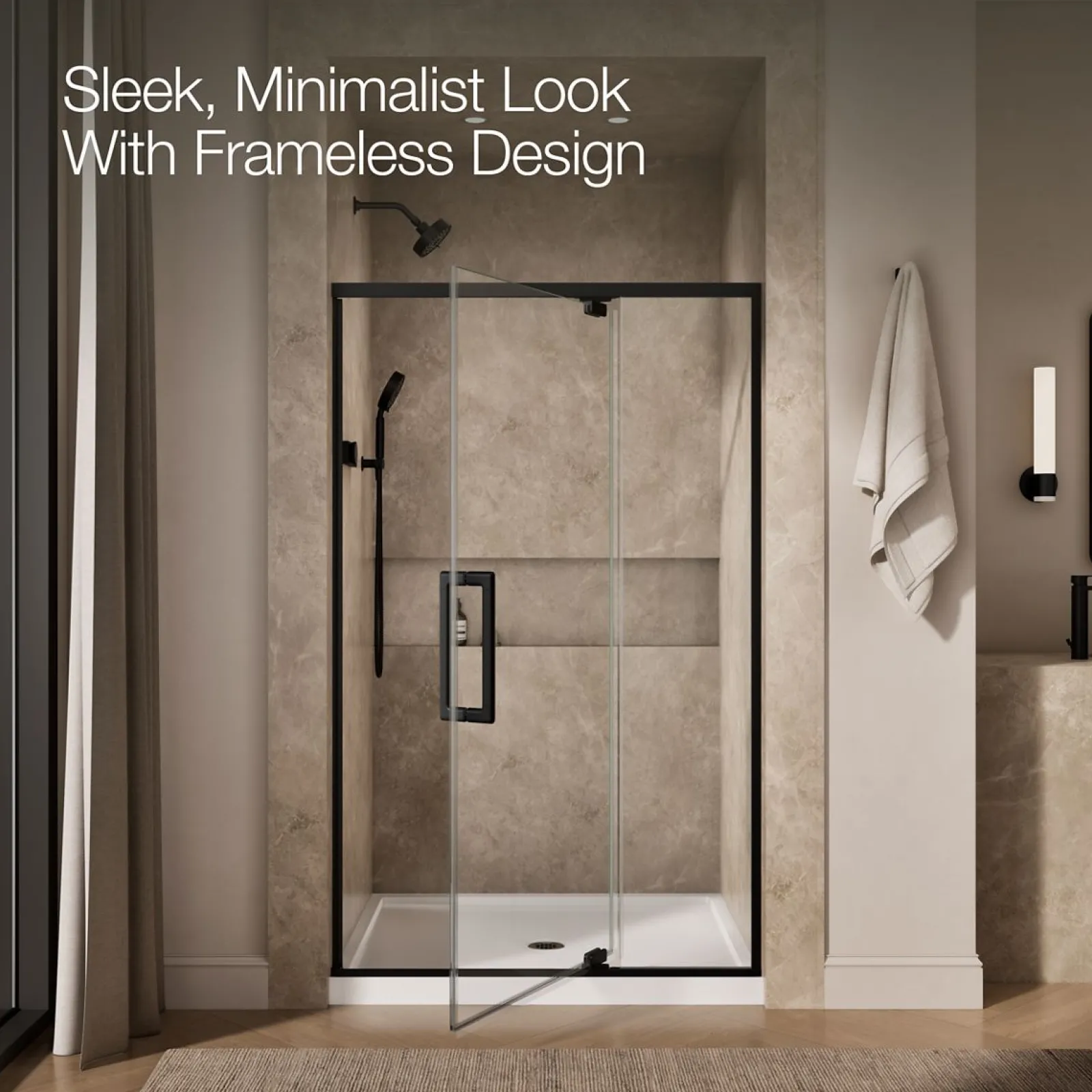 42"-48" W x 76" H pivot shower door with 5/16"-thick Crystal Clear glass^Kohler Best