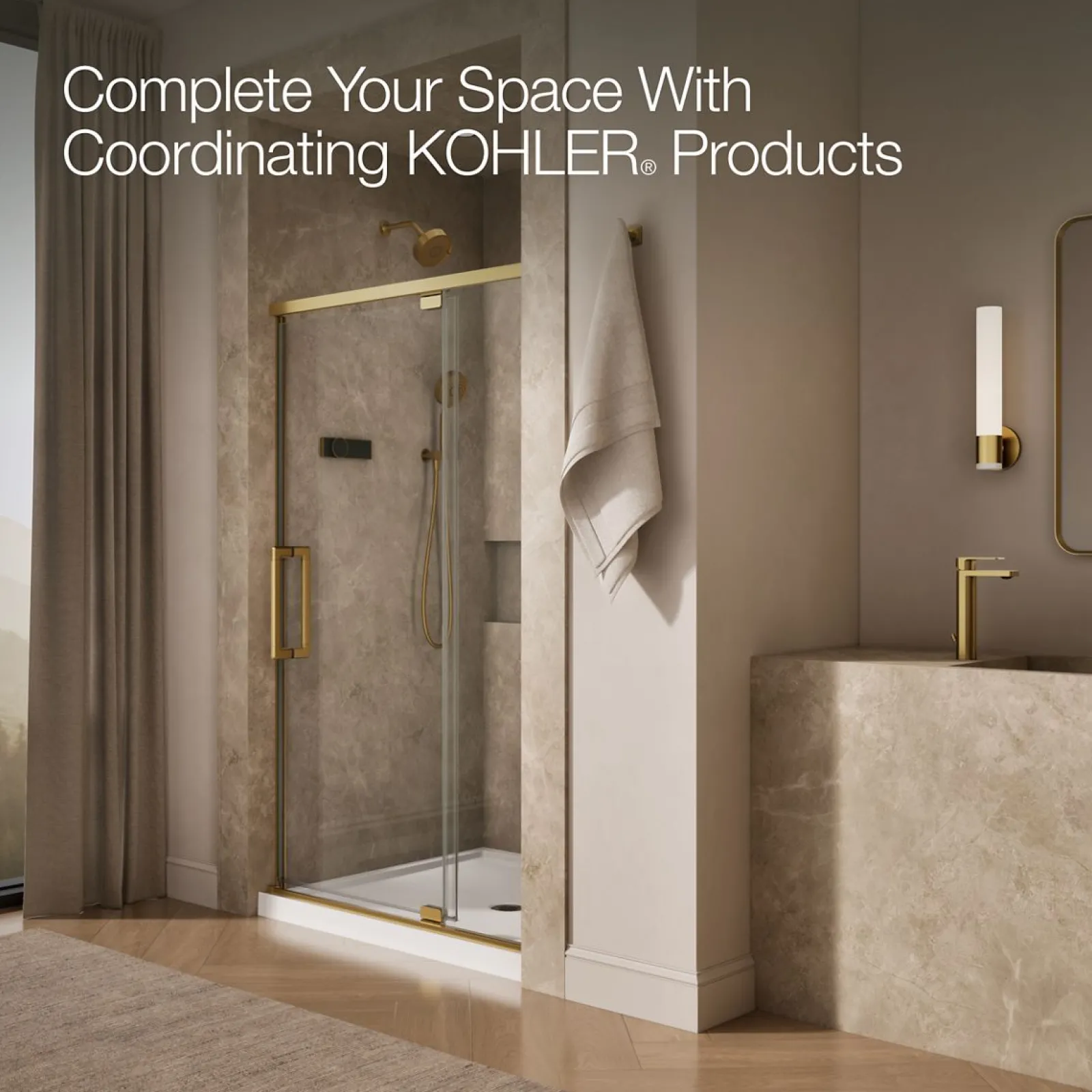 42"-48" W x 76" H pivot shower door with 5/16"-thick Crystal Clear glass^Kohler Best