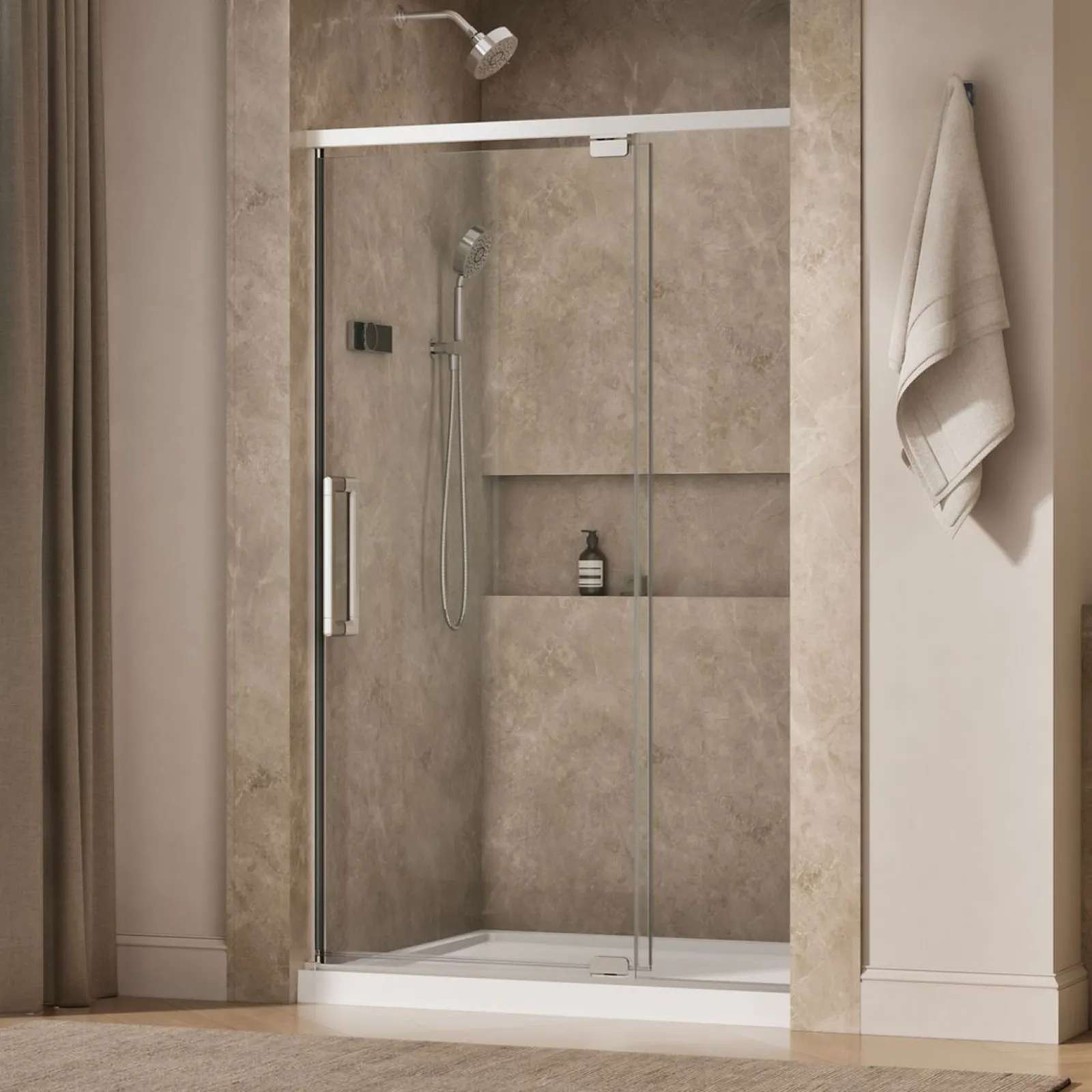 42"-48" W x 76" H pivot shower door with 5/16"-thick Crystal Clear glass^Kohler Best