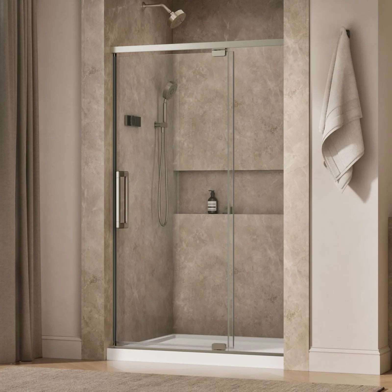 42"-48" W x 76" H pivot shower door with 5/16"-thick Crystal Clear glass^Kohler Best