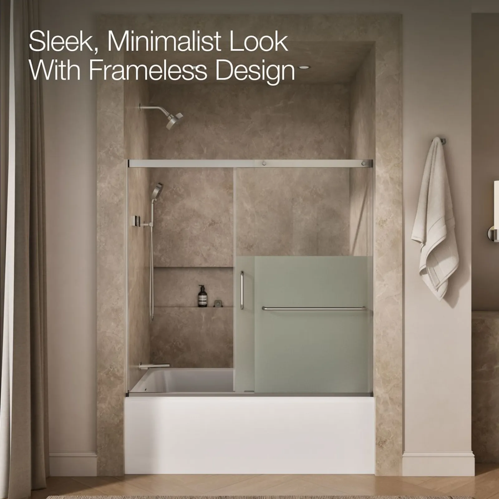 56-1/4"-59-5/8" W x 56-3/4" H sliding bath door with 5/16"-thick Crystal Clear glass^Kohler Sale