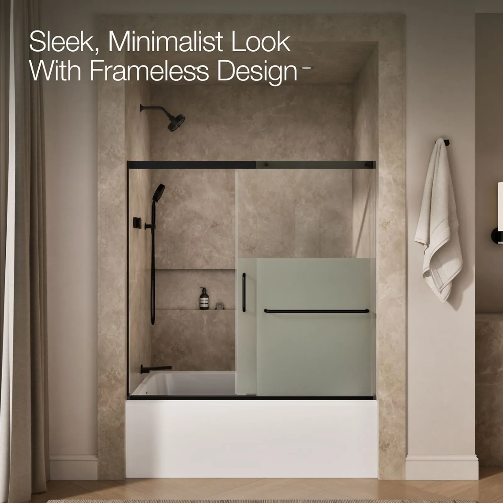 56-1/4"-59-5/8" W x 56-3/4" H sliding bath door with 5/16"-thick Crystal Clear glass^Kohler Sale