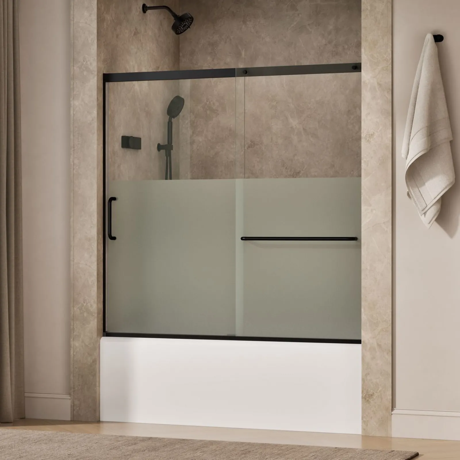 56-1/4"-59-5/8" W x 56-3/4" H sliding bath door with 5/16"-thick Crystal Clear glass^Kohler Sale