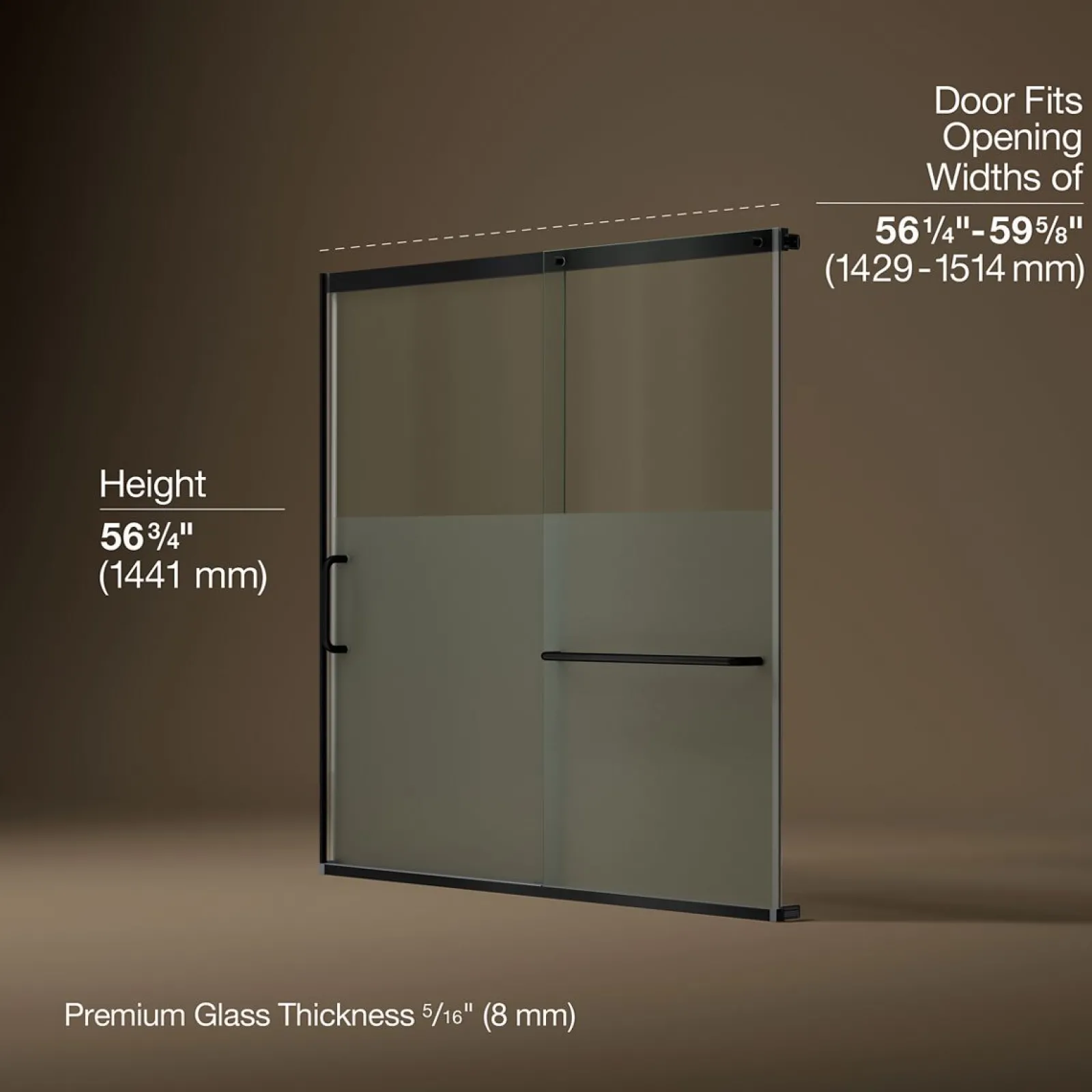 56-1/4"-59-5/8" W x 56-3/4" H sliding bath door with 5/16"-thick Crystal Clear glass^Kohler Sale