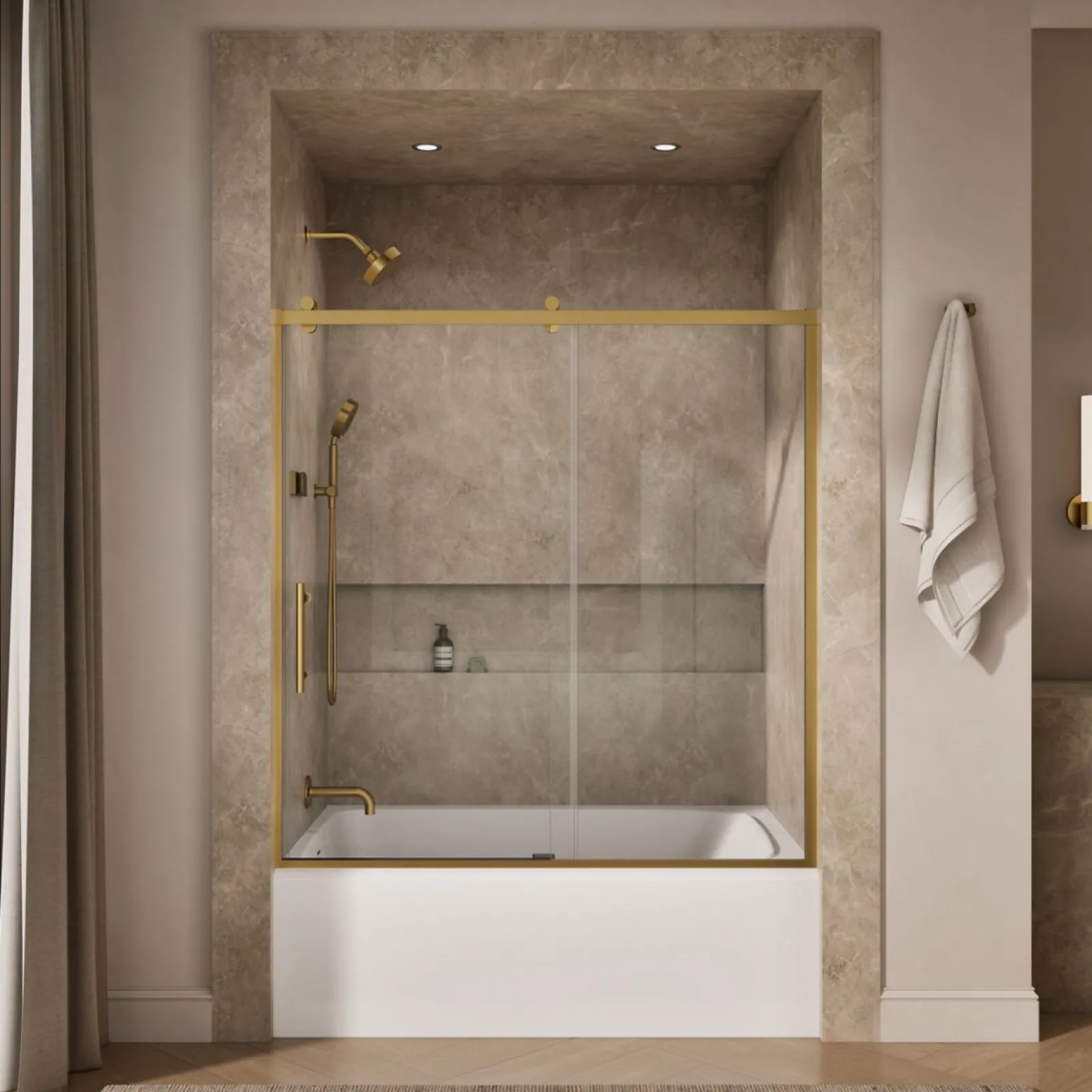 56-5/8"-59-5/8" W x 62-1/2" H sliding bath door with 3/8"-thick Crystal Clear glass^Kohler Online