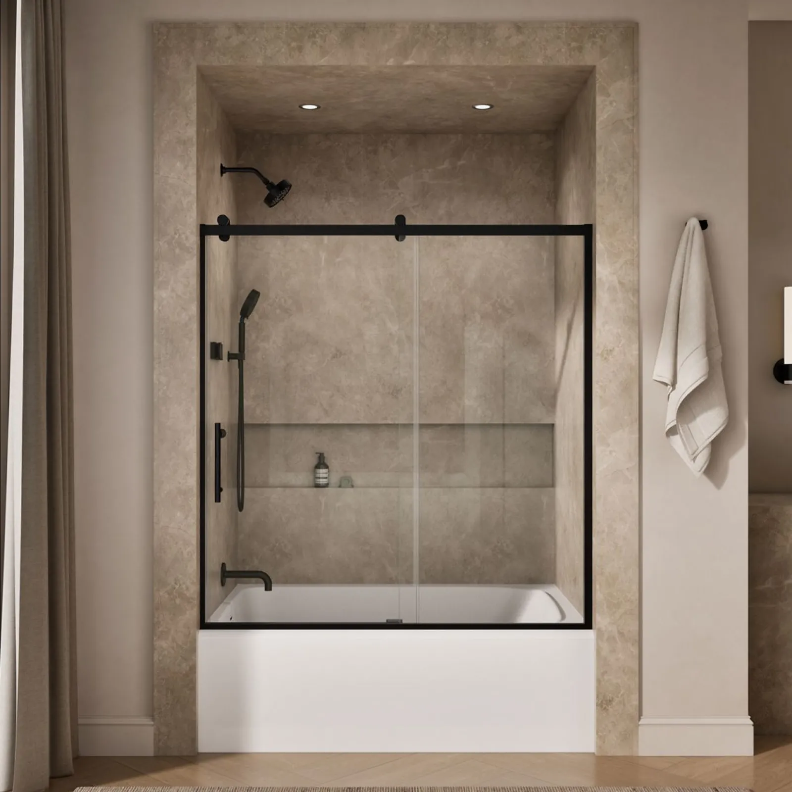 56-5/8"-59-5/8" W x 62-1/2" H sliding bath door with 3/8"-thick Crystal Clear glass^Kohler Online