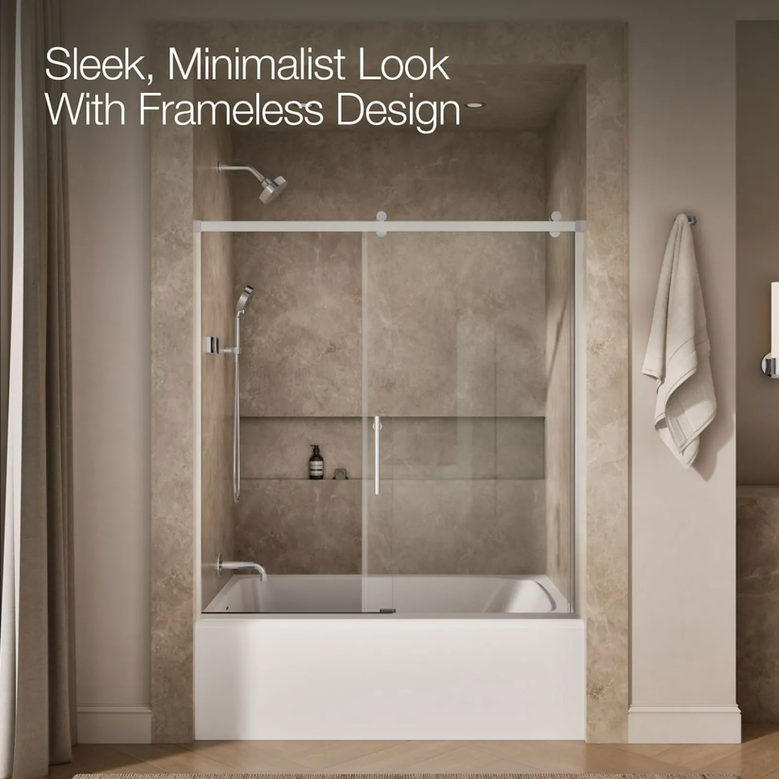 56-5/8"-59-5/8" W x 62-1/2" H sliding bath door with 3/8"-thick Crystal Clear glass^Kohler Online