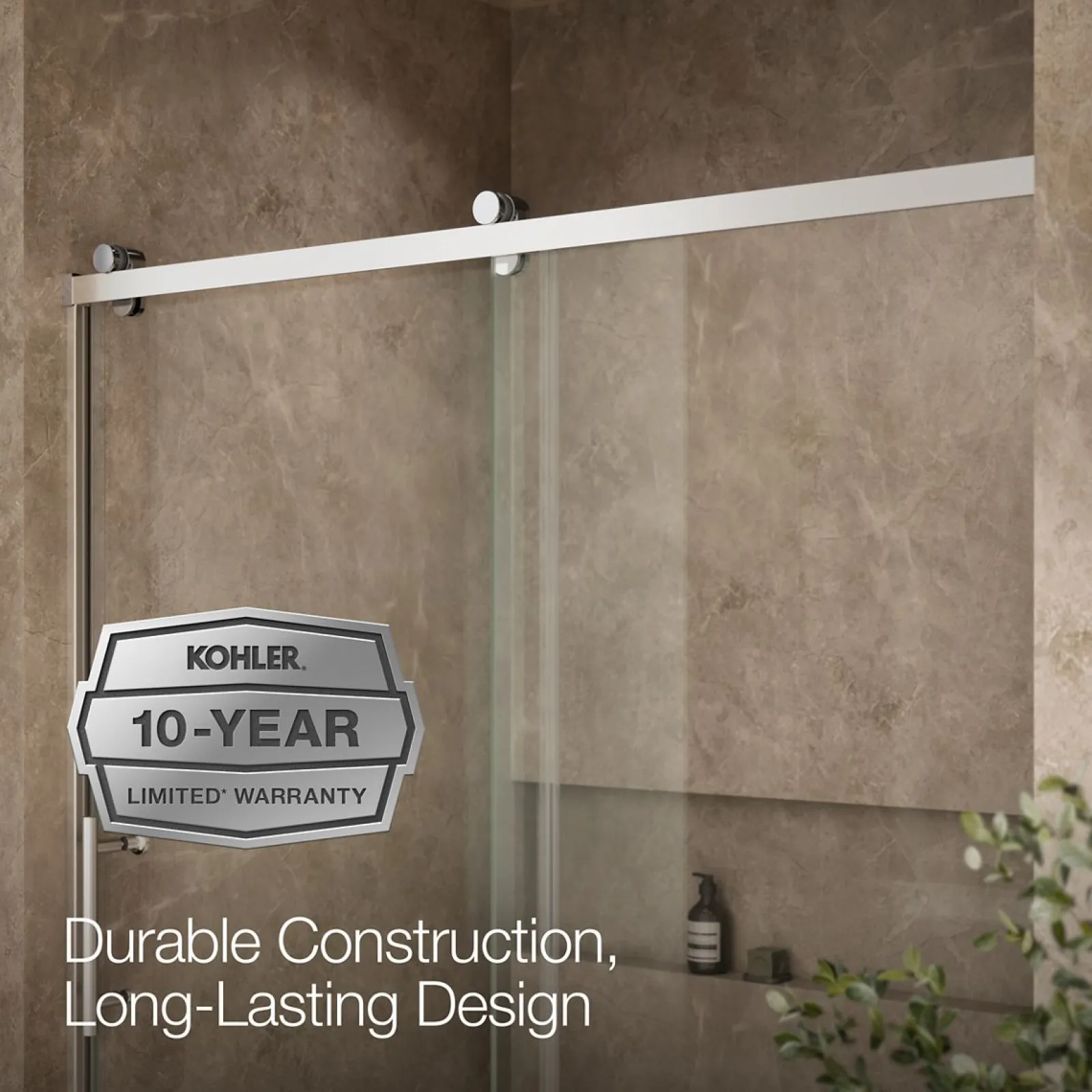 56-5/8"-59-5/8" W x 62-1/2" H sliding bath door with 3/8"-thick Crystal Clear glass^Kohler Online