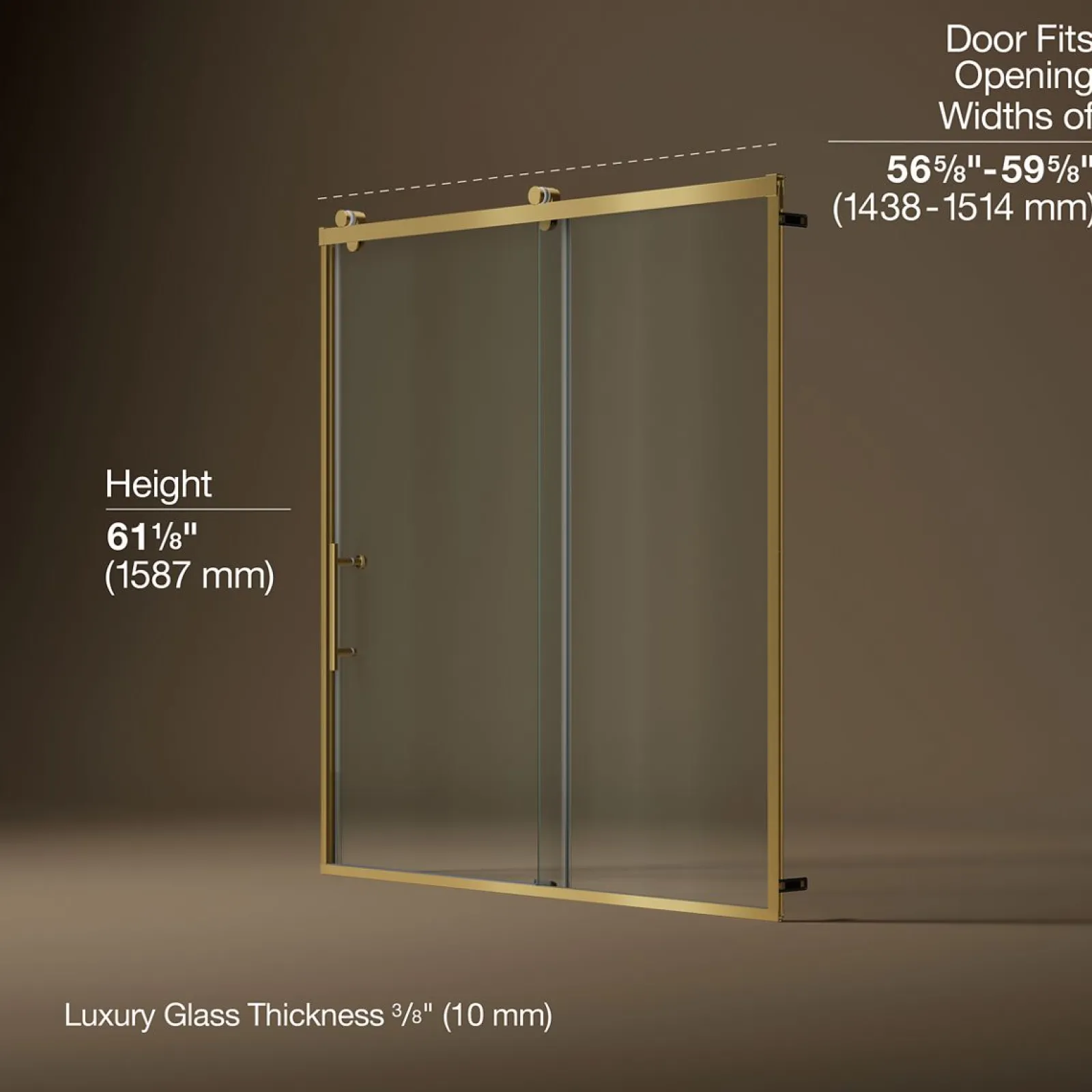 56-5/8"-59-5/8" W x 62-1/2" H sliding bath door with 3/8"-thick Crystal Clear glass^Kohler Online
