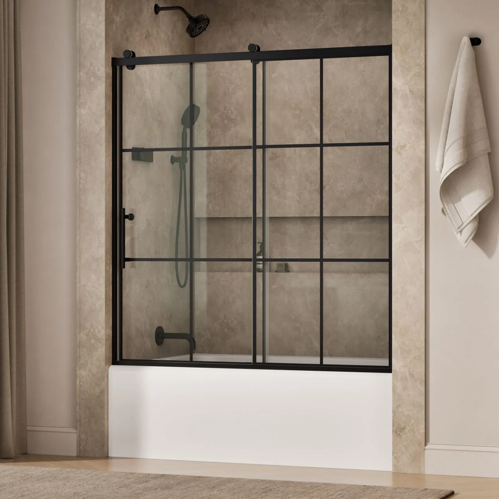 56-5/8"-59-5/8" W x 62-1/2" H sliding bath door with 3/8"-thick Crystal Clear glass^Kohler Best
