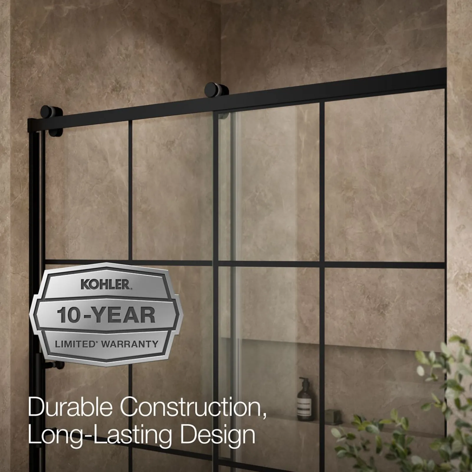 56-5/8"-59-5/8" W x 62-1/2" H sliding bath door with 3/8"-thick Crystal Clear glass^Kohler Best
