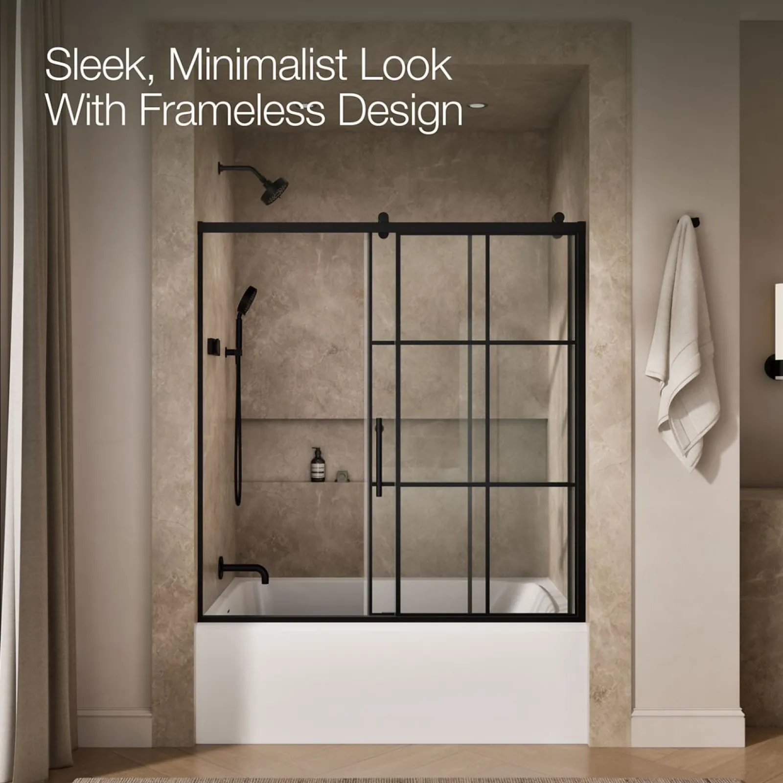 56-5/8"-59-5/8" W x 62-1/2" H sliding bath door with 3/8"-thick Crystal Clear glass^Kohler Best