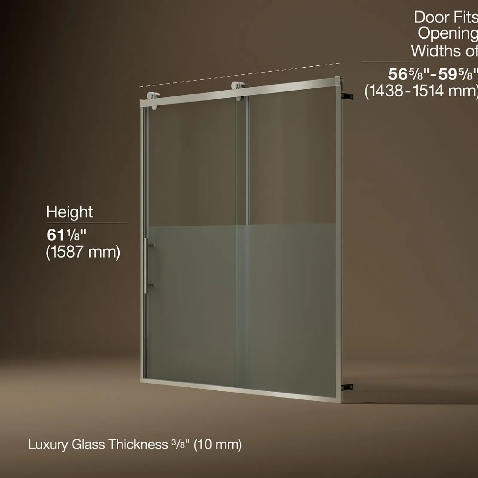 56-5/8"-59-5/8" W x 62-1/2" H sliding bath door with 3/8"-thick Crystal Clear glass^Kohler Sale