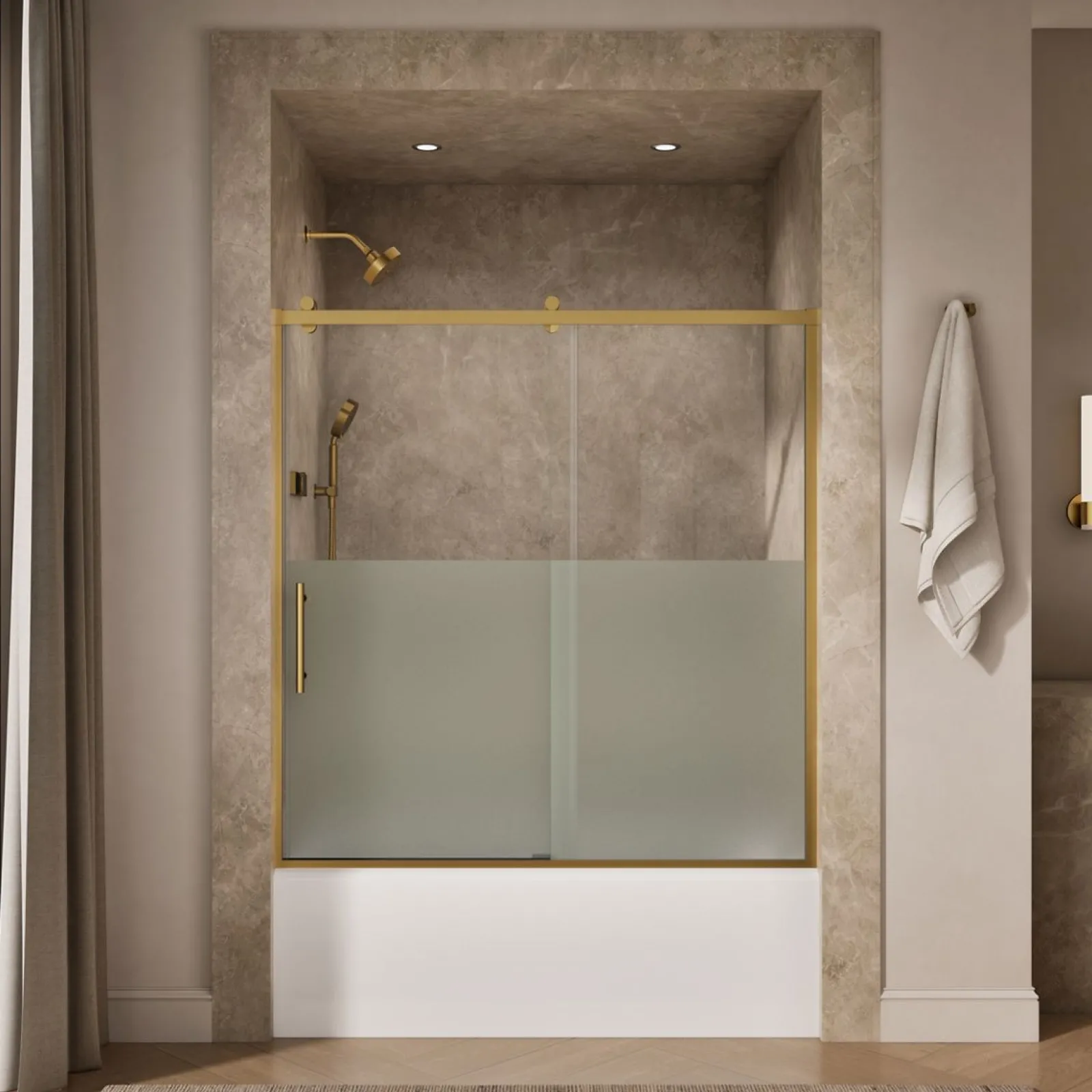 56-5/8"-59-5/8" W x 62-1/2" H sliding bath door with 3/8"-thick Crystal Clear glass^Kohler Sale