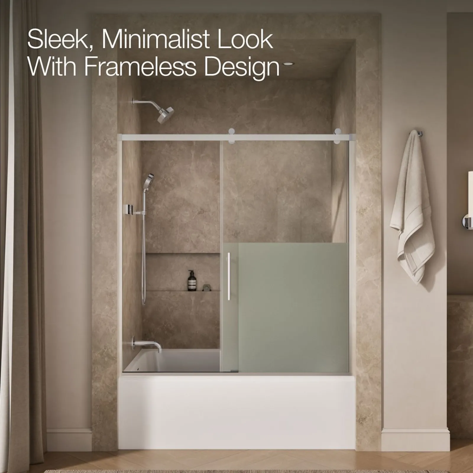 56-5/8"-59-5/8" W x 62-1/2" H sliding bath door with 3/8"-thick Crystal Clear glass^Kohler Sale