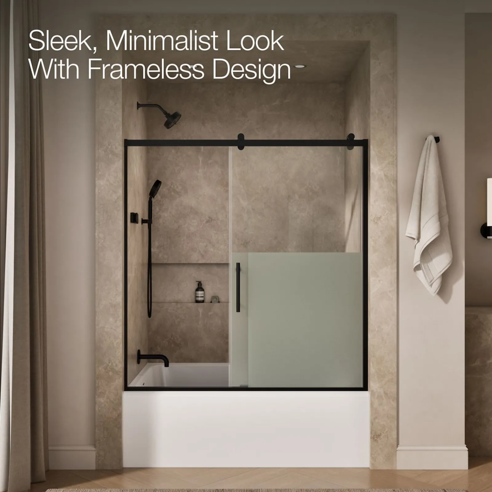 56-5/8"-59-5/8" W x 62-1/2" H sliding bath door with 3/8"-thick Crystal Clear glass^Kohler Sale