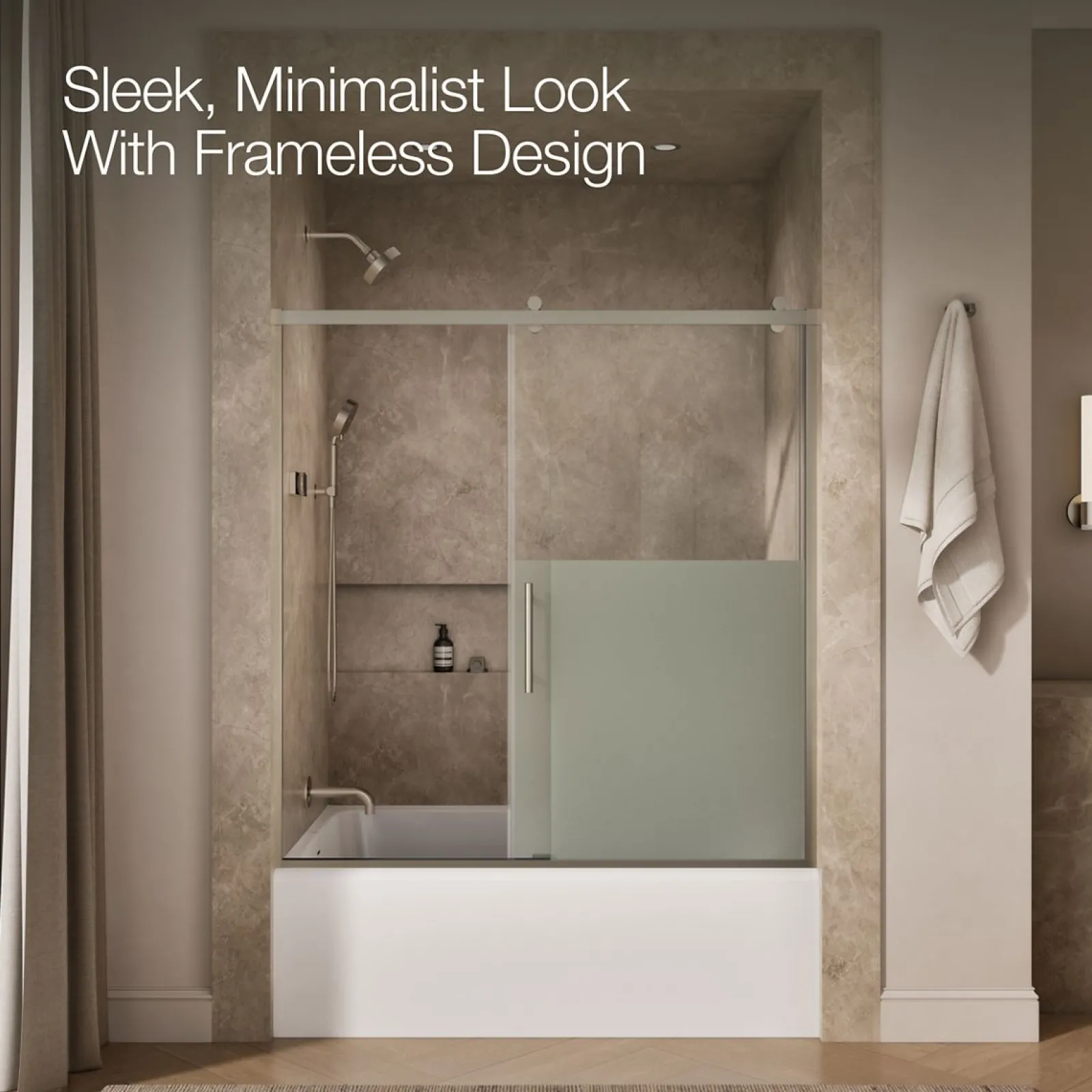 56-5/8"-59-5/8" W x 62-1/2" H sliding bath door with 3/8"-thick Crystal Clear glass^Kohler Sale