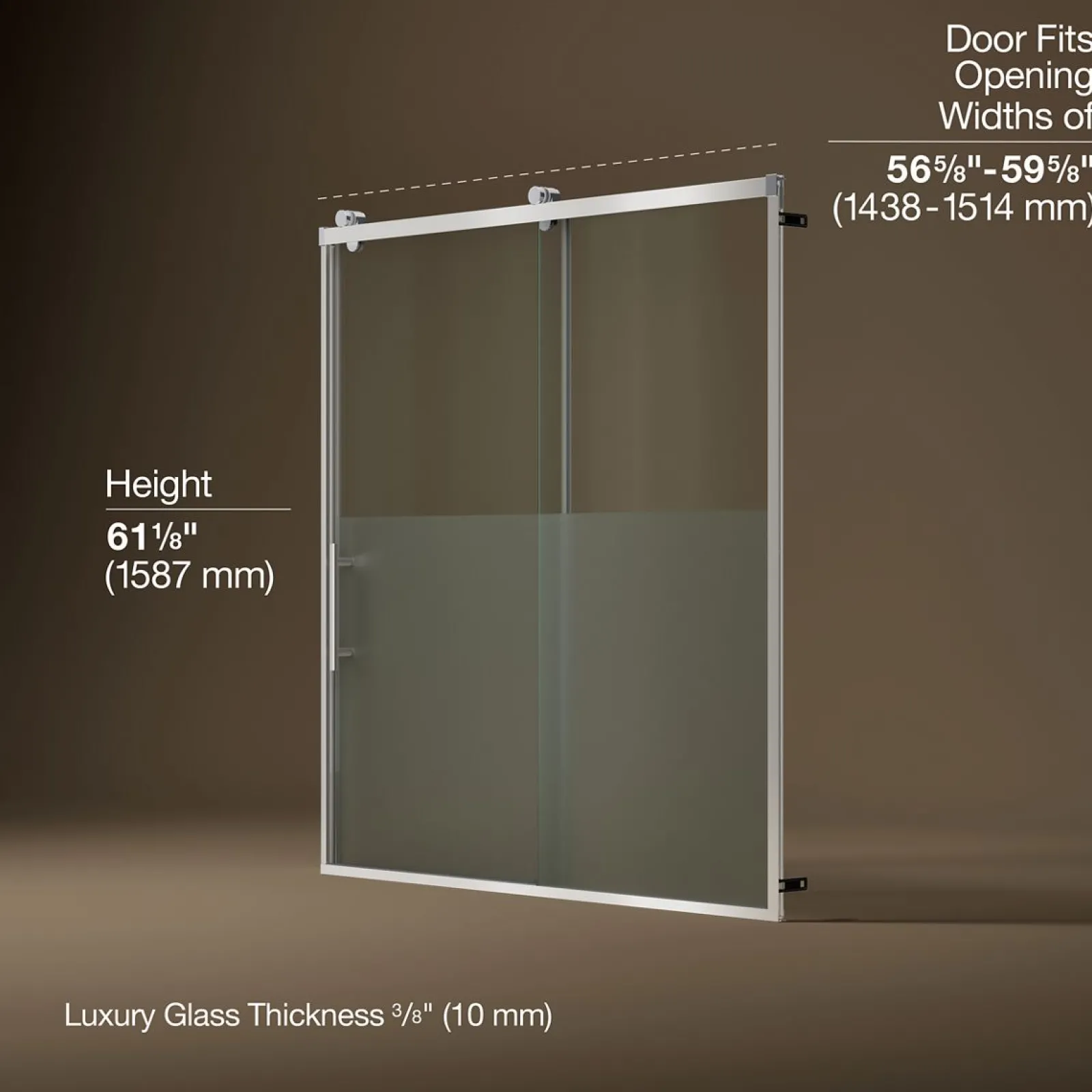 56-5/8"-59-5/8" W x 62-1/2" H sliding bath door with 3/8"-thick Crystal Clear glass^Kohler Sale