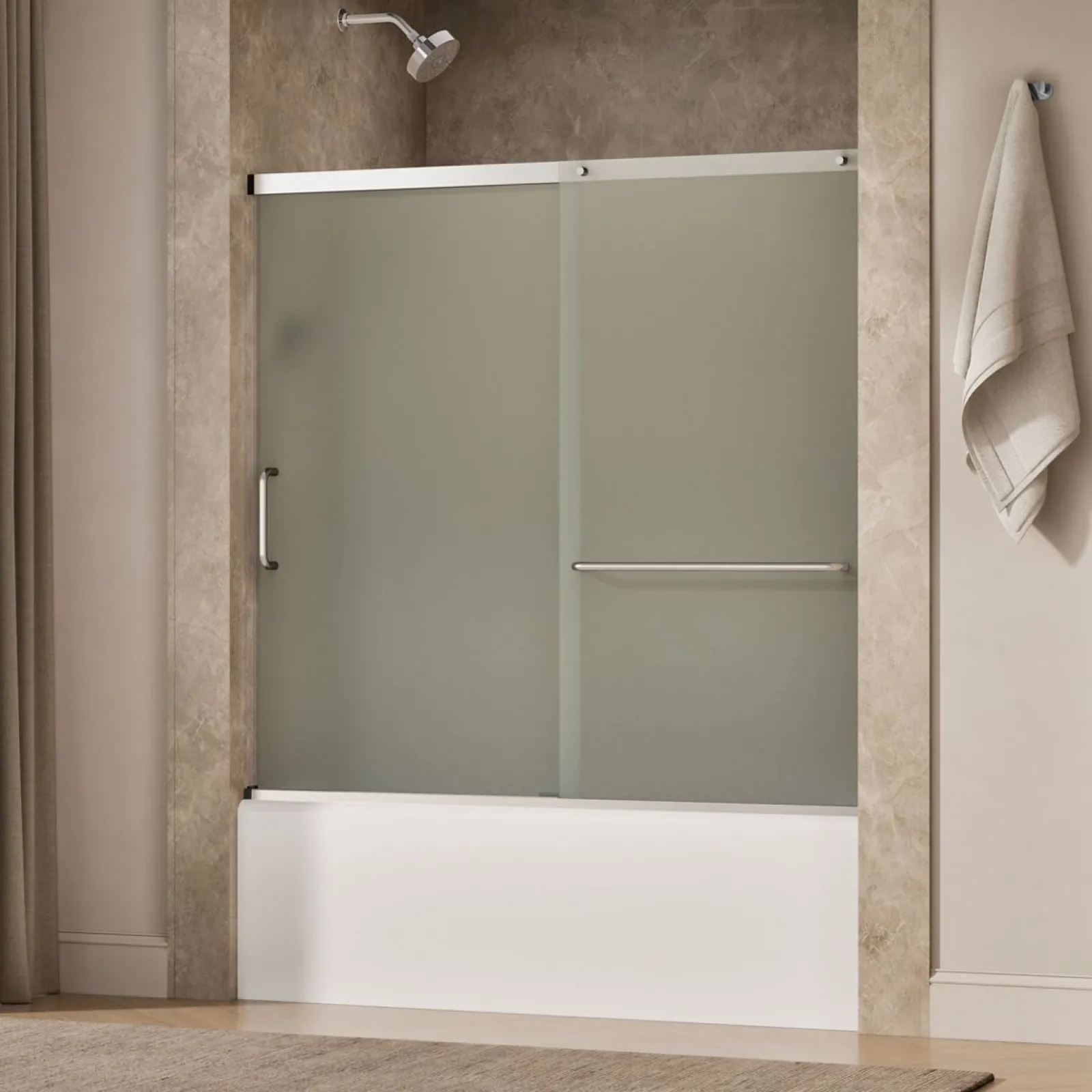 56-1/4"-59-5/8" W x 56-3/4" H sliding bath door with 1/4"-thick Frosted glass^Kohler Sale