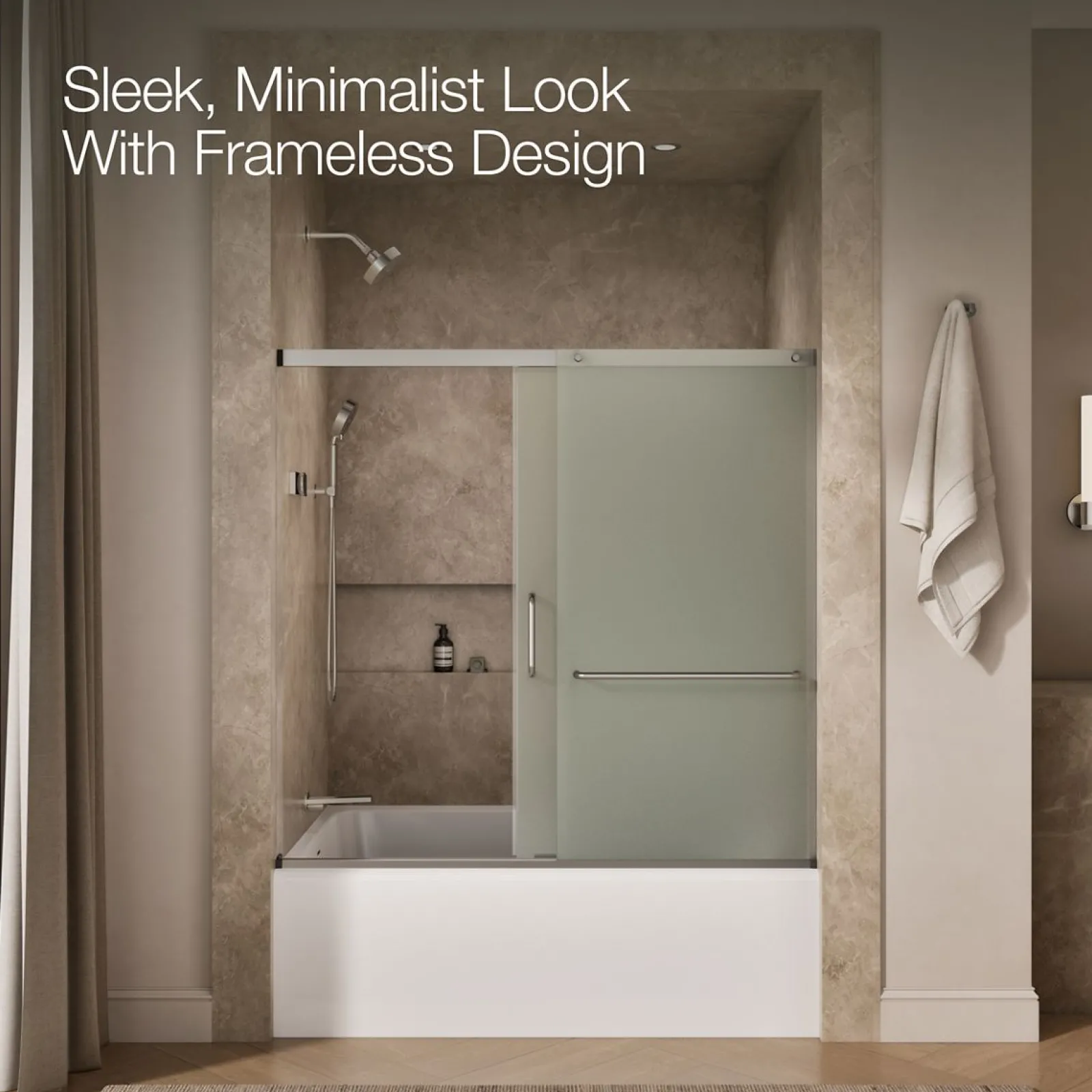 56-1/4"-59-5/8" W x 56-3/4" H sliding bath door with 1/4"-thick Frosted glass^Kohler Sale