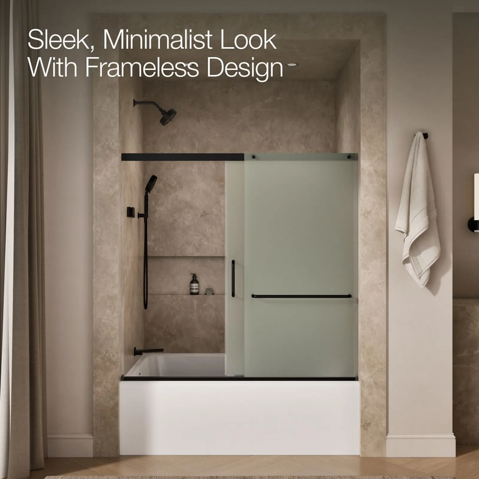 56-1/4"-59-5/8" W x 56-3/4" H sliding bath door with 1/4"-thick Frosted glass^Kohler Sale