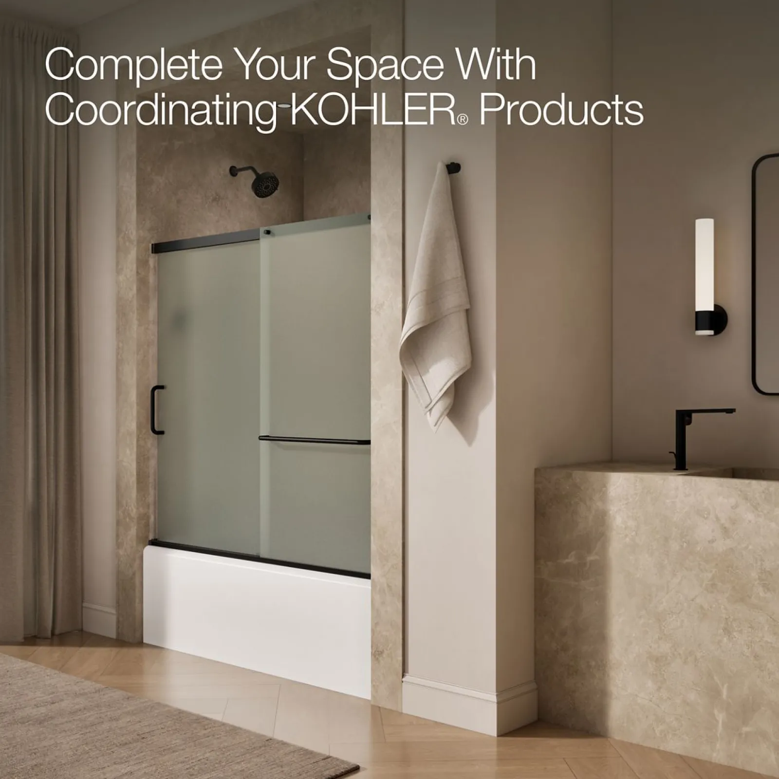56-1/4"-59-5/8" W x 56-3/4" H sliding bath door with 1/4"-thick Frosted glass^Kohler Sale