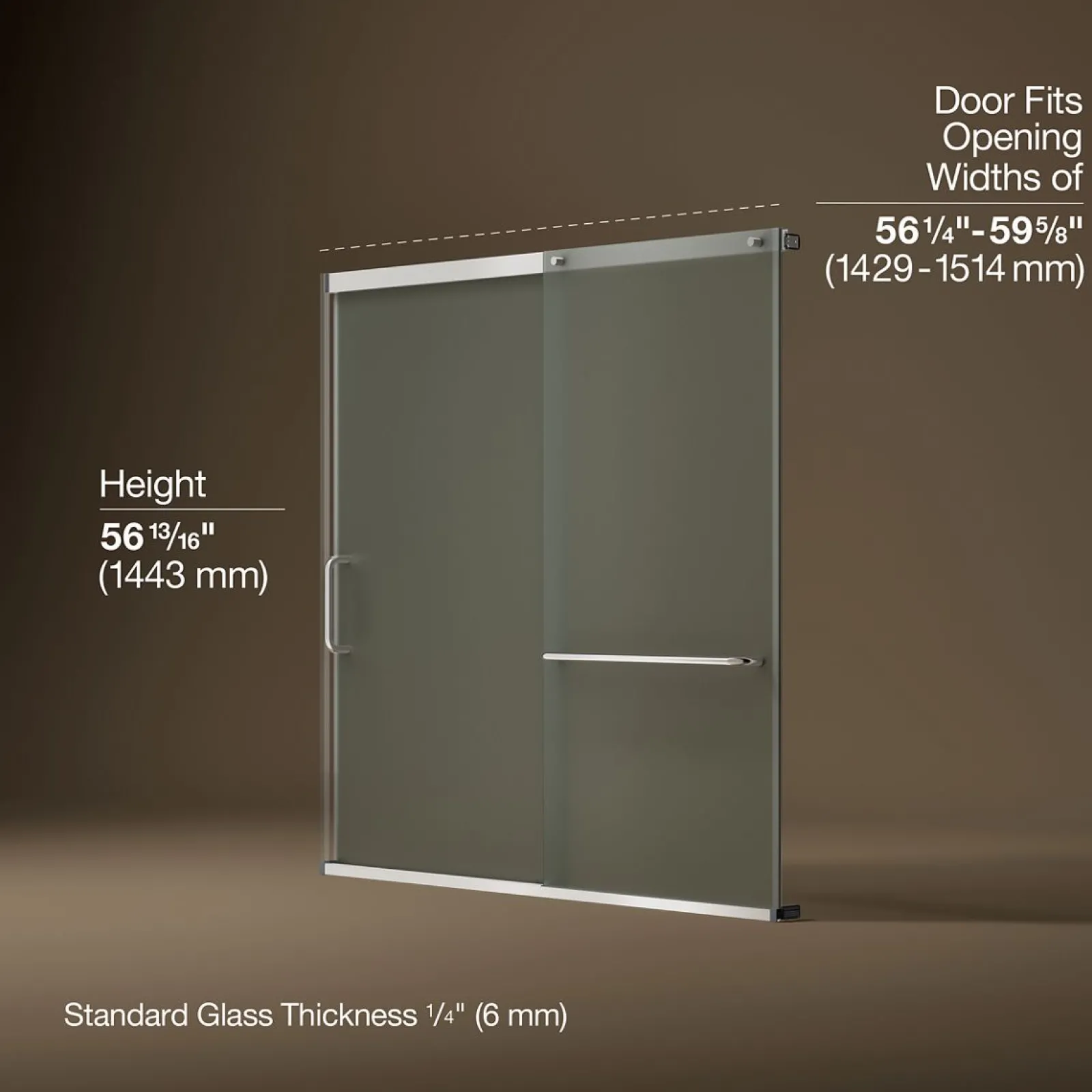 56-1/4"-59-5/8" W x 56-3/4" H sliding bath door with 1/4"-thick Frosted glass^Kohler Sale