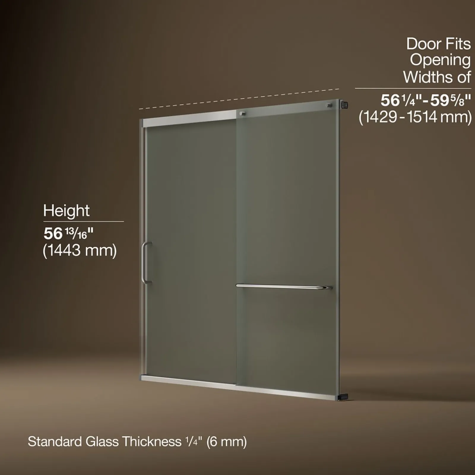 56-1/4"-59-5/8" W x 56-3/4" H sliding bath door with 1/4"-thick Frosted glass^Kohler Sale