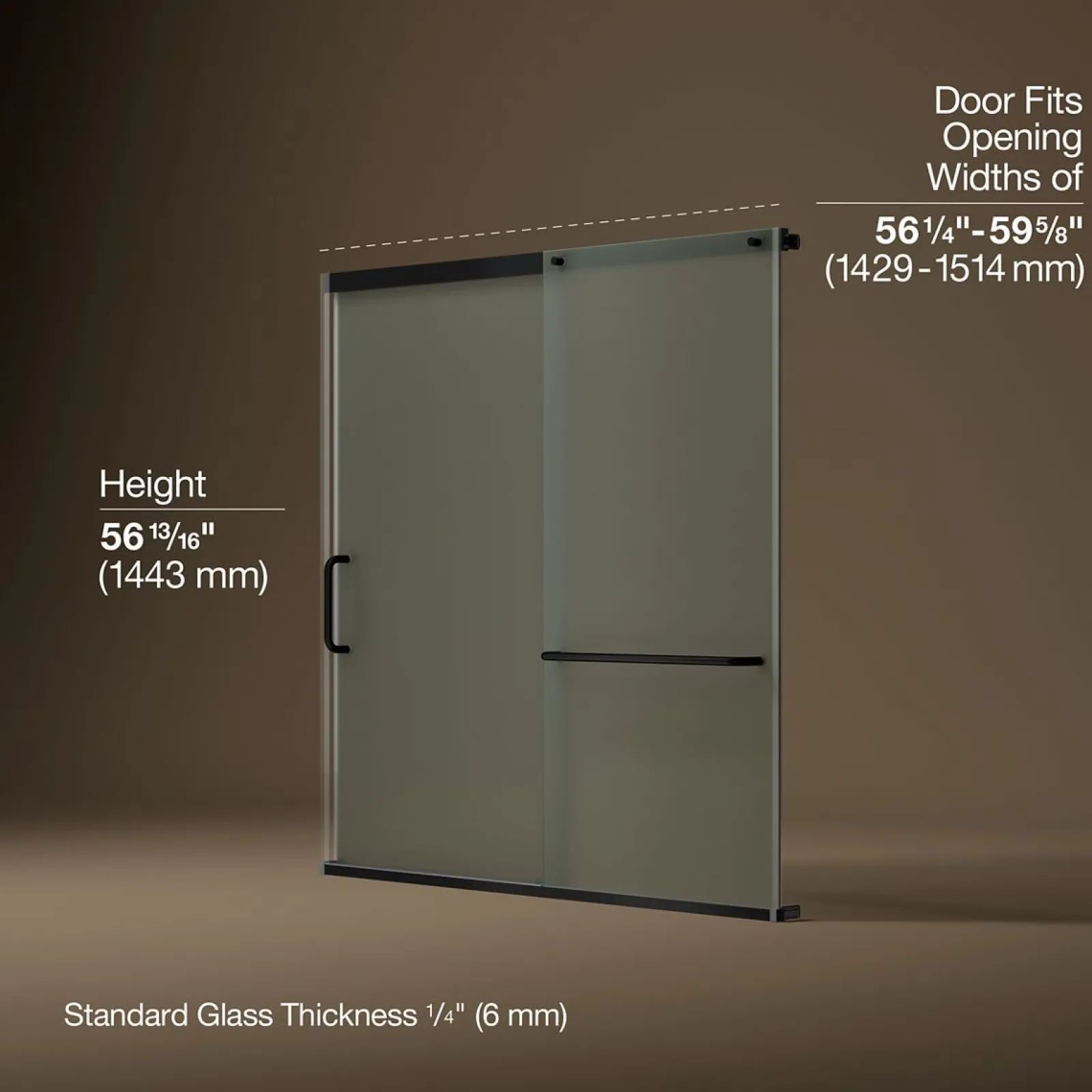 56-1/4"-59-5/8" W x 56-3/4" H sliding bath door with 1/4"-thick Frosted glass^Kohler Sale