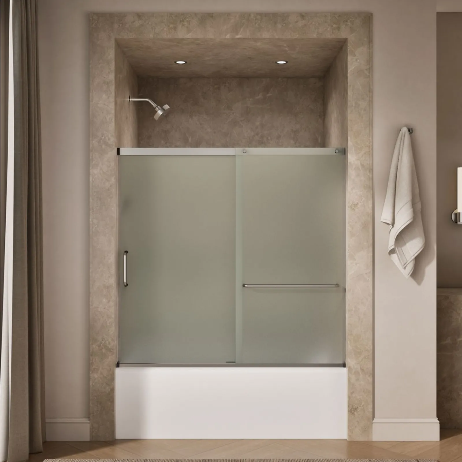 56-1/4"-59-5/8" W x 56-3/4" H sliding bath door with 1/4"-thick Frosted glass^Kohler Sale
