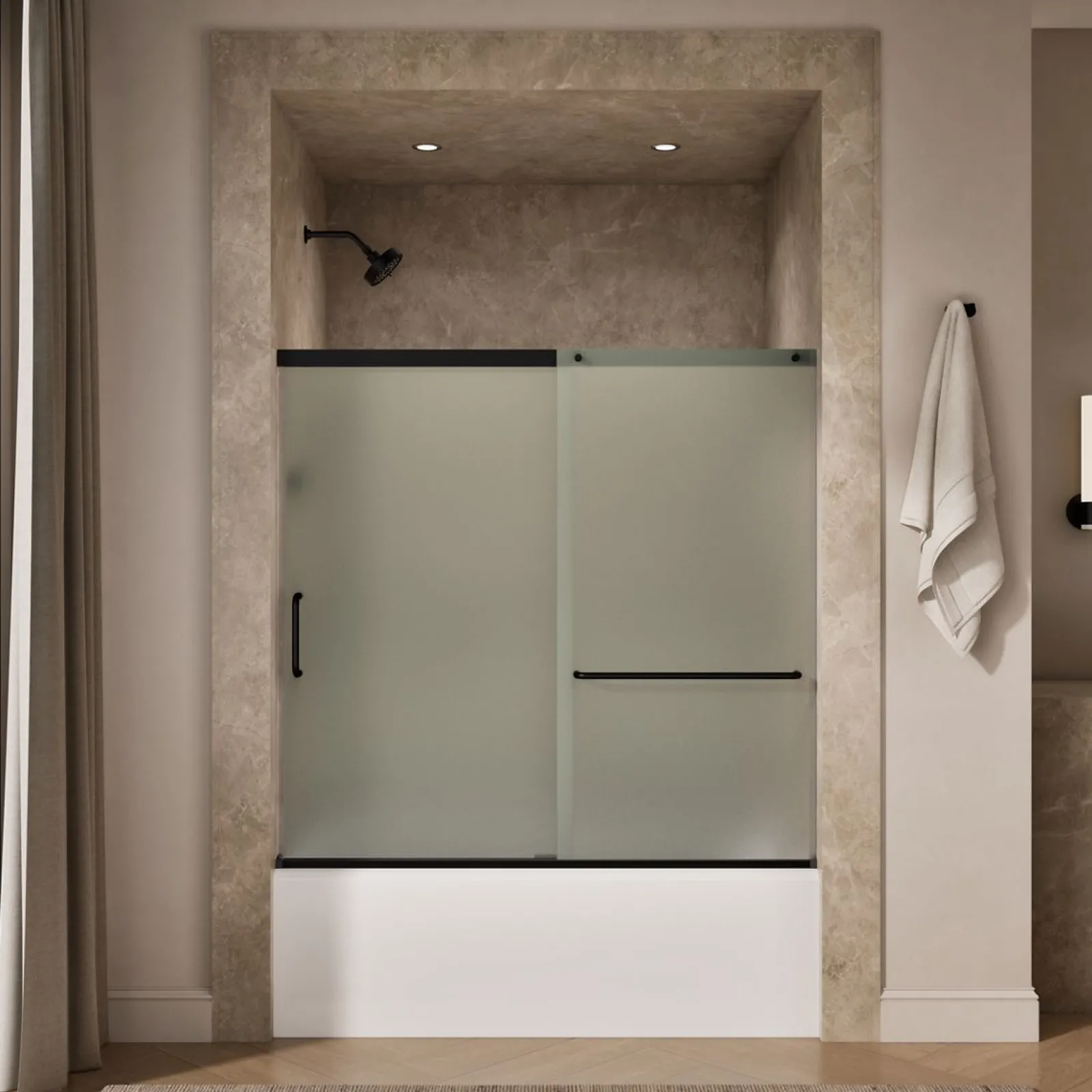 56-1/4"-59-5/8" W x 56-3/4" H sliding bath door with 1/4"-thick Frosted glass^Kohler Sale