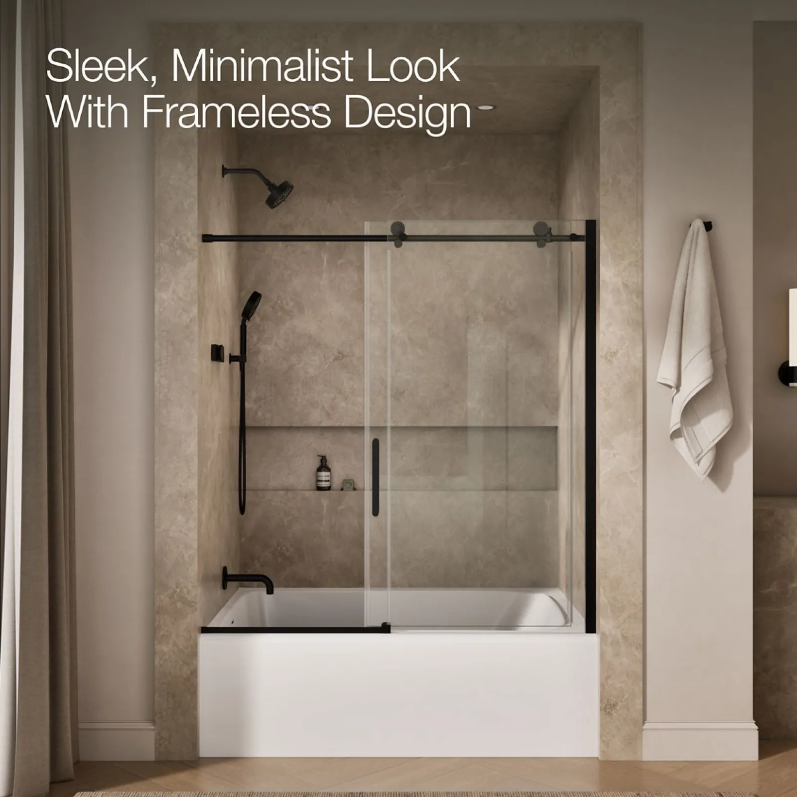 56-1/8"-59-7/8" W x 62" H sliding bath door with 3/8"-thick Crystal Clear glass^Kohler New