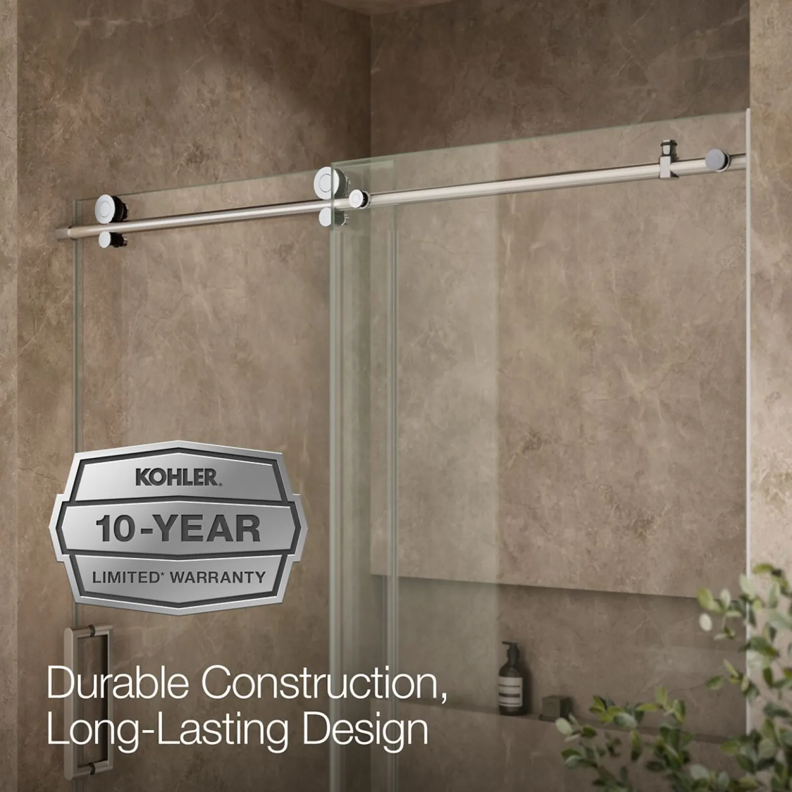 56-1/8"-59-7/8" W x 62" H sliding bath door with 3/8"-thick Crystal Clear glass^Kohler New