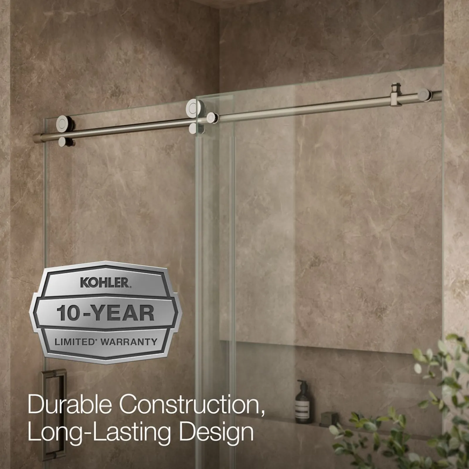 56-1/8"-59-7/8" W x 62" H sliding bath door with 3/8"-thick Crystal Clear glass^Kohler New