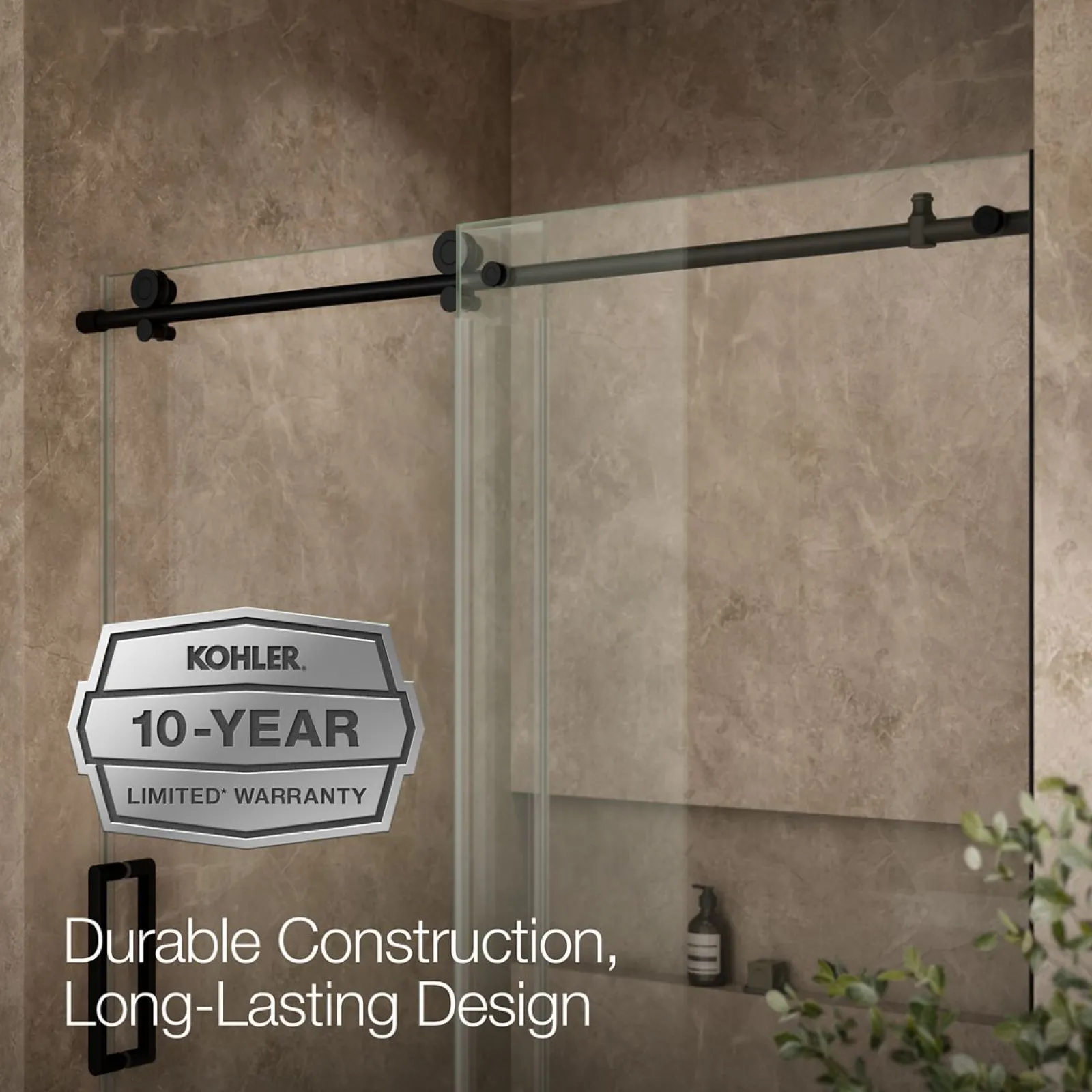 56-1/8"-59-7/8" W x 62" H sliding bath door with 3/8"-thick Crystal Clear glass^Kohler New