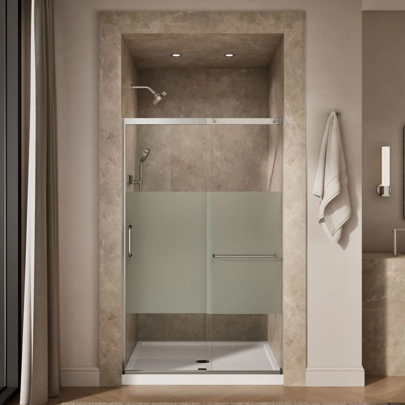 50-1/4"-53-5/8" W x 75-1/2" H sliding shower door with 5/16"-thick Crystal Clear glass^Kohler Clearance