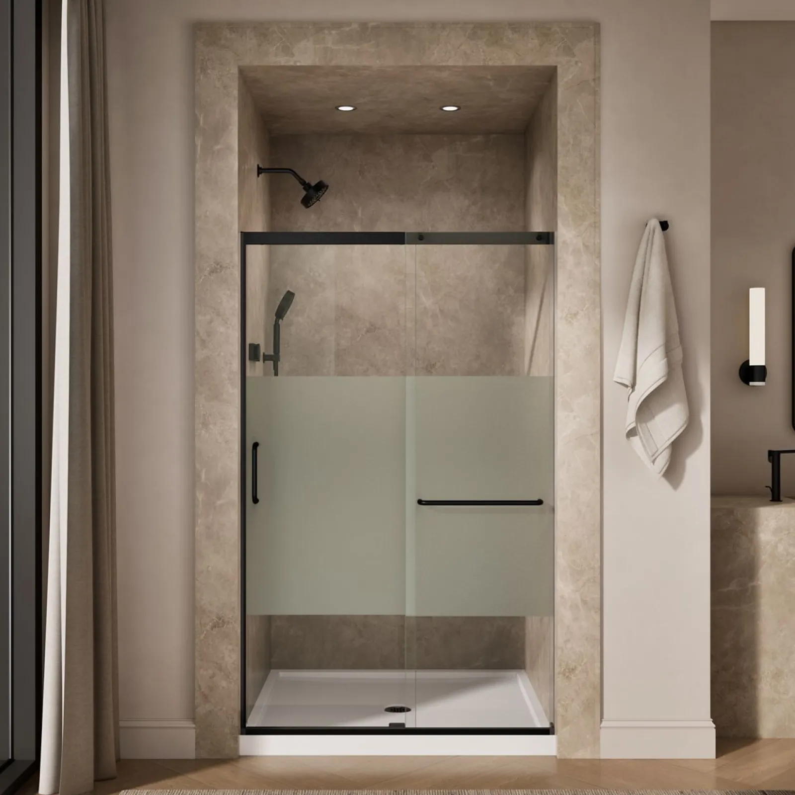 50-1/4"-53-5/8" W x 75-1/2" H sliding shower door with 5/16"-thick Crystal Clear glass^Kohler Clearance