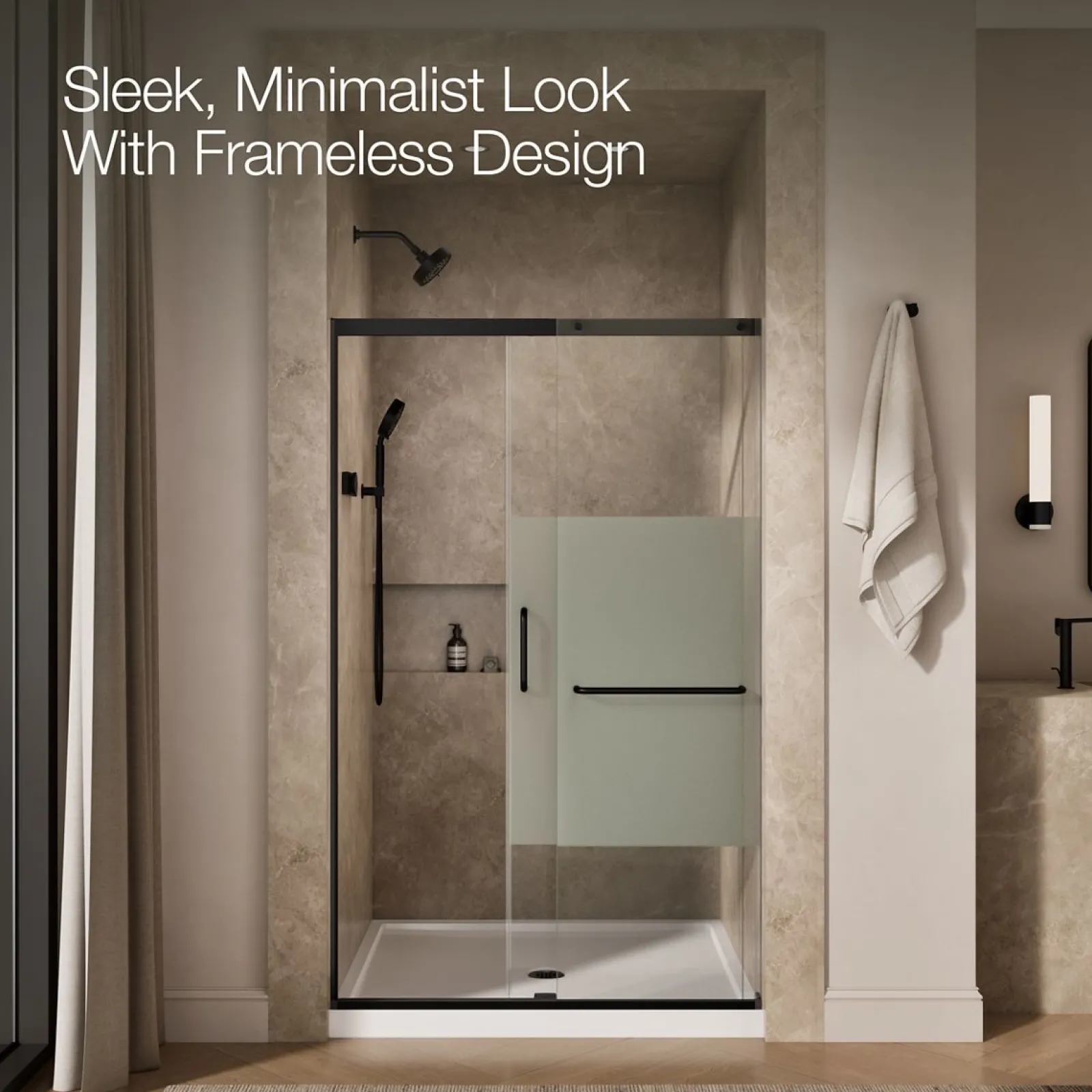 50-1/4"-53-5/8" W x 75-1/2" H sliding shower door with 5/16"-thick Crystal Clear glass^Kohler Clearance