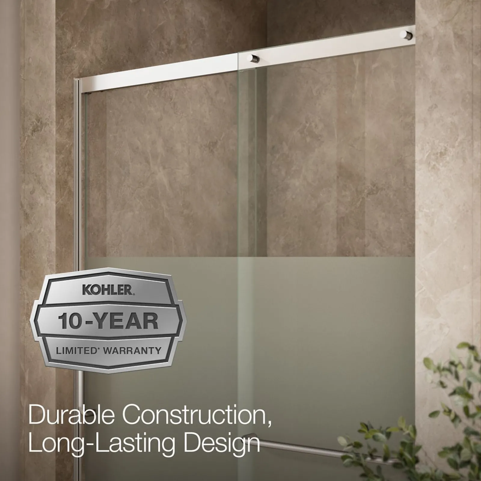 50-1/4"-53-5/8" W x 75-1/2" H sliding shower door with 5/16"-thick Crystal Clear glass^Kohler Clearance