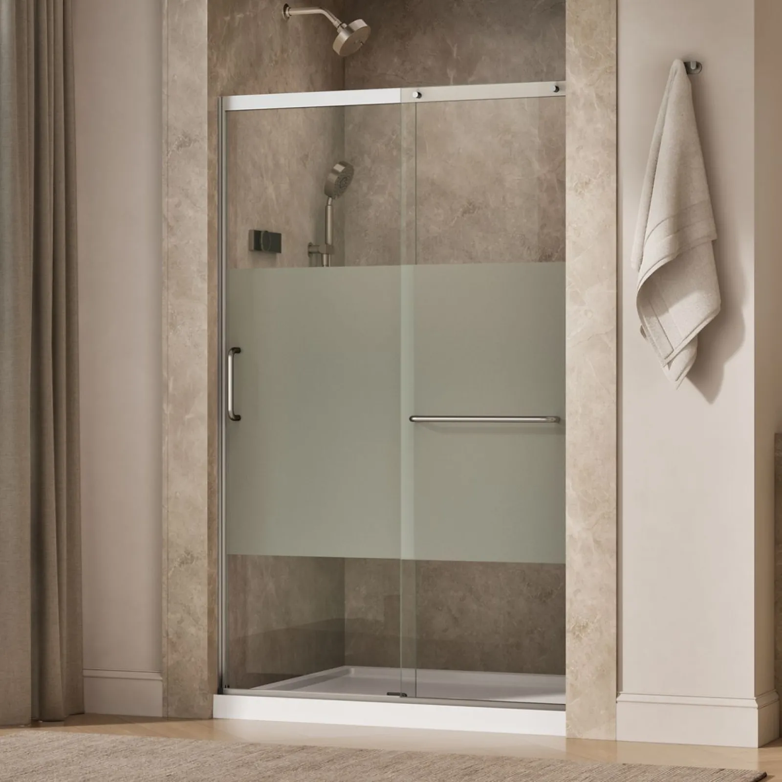 50-1/4"-53-5/8" W x 75-1/2" H sliding shower door with 5/16"-thick Crystal Clear glass^Kohler Clearance