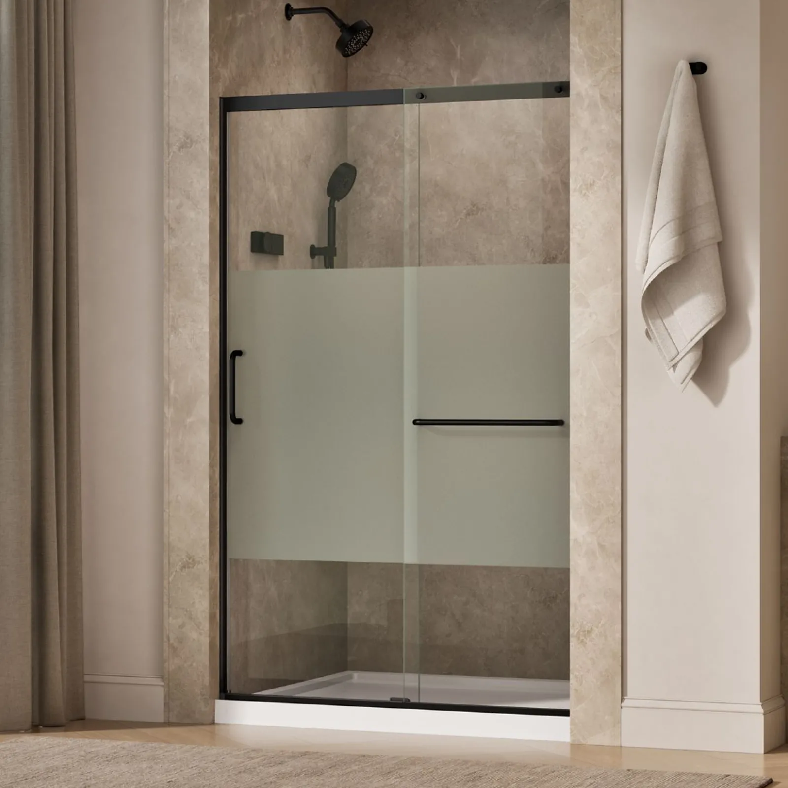 50-1/4"-53-5/8" W x 75-1/2" H sliding shower door with 5/16"-thick Crystal Clear glass^Kohler Clearance