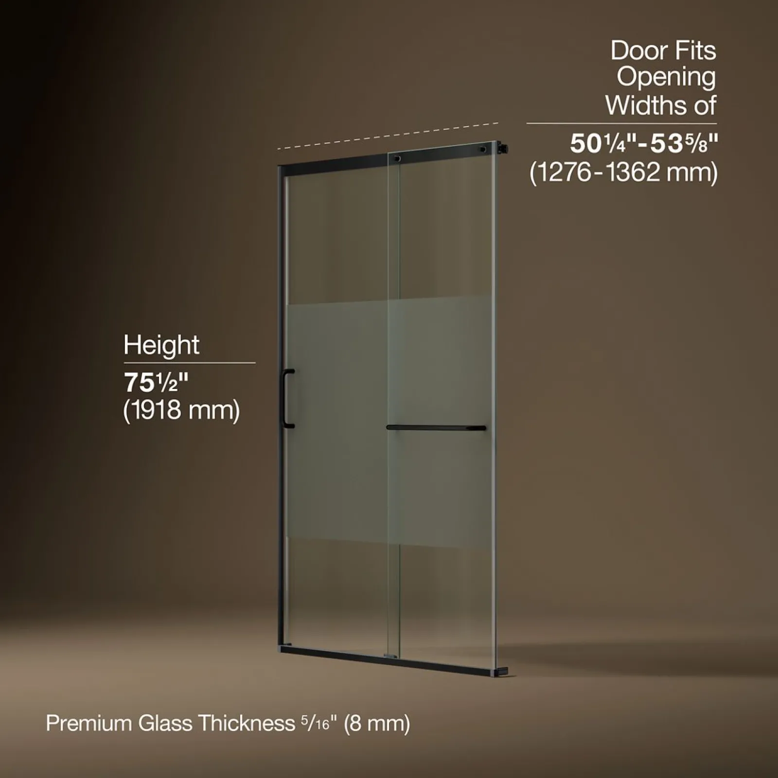 50-1/4"-53-5/8" W x 75-1/2" H sliding shower door with 5/16"-thick Crystal Clear glass^Kohler Clearance