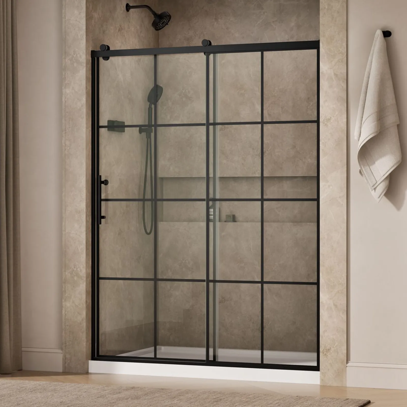 56-5/8"-59-5/8" W x 76.99" H sliding shower door with 3/8"-thick Crystal Clear glass^Kohler Sale