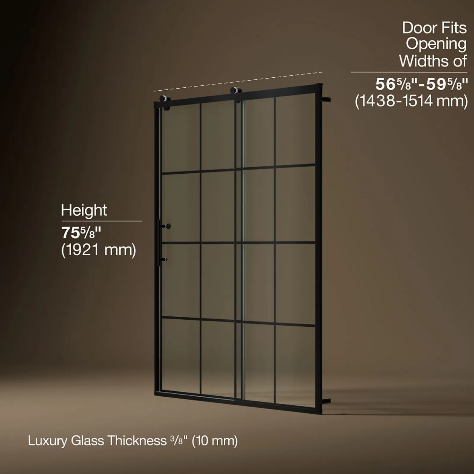 56-5/8"-59-5/8" W x 76.99" H sliding shower door with 3/8"-thick Crystal Clear glass^Kohler Sale