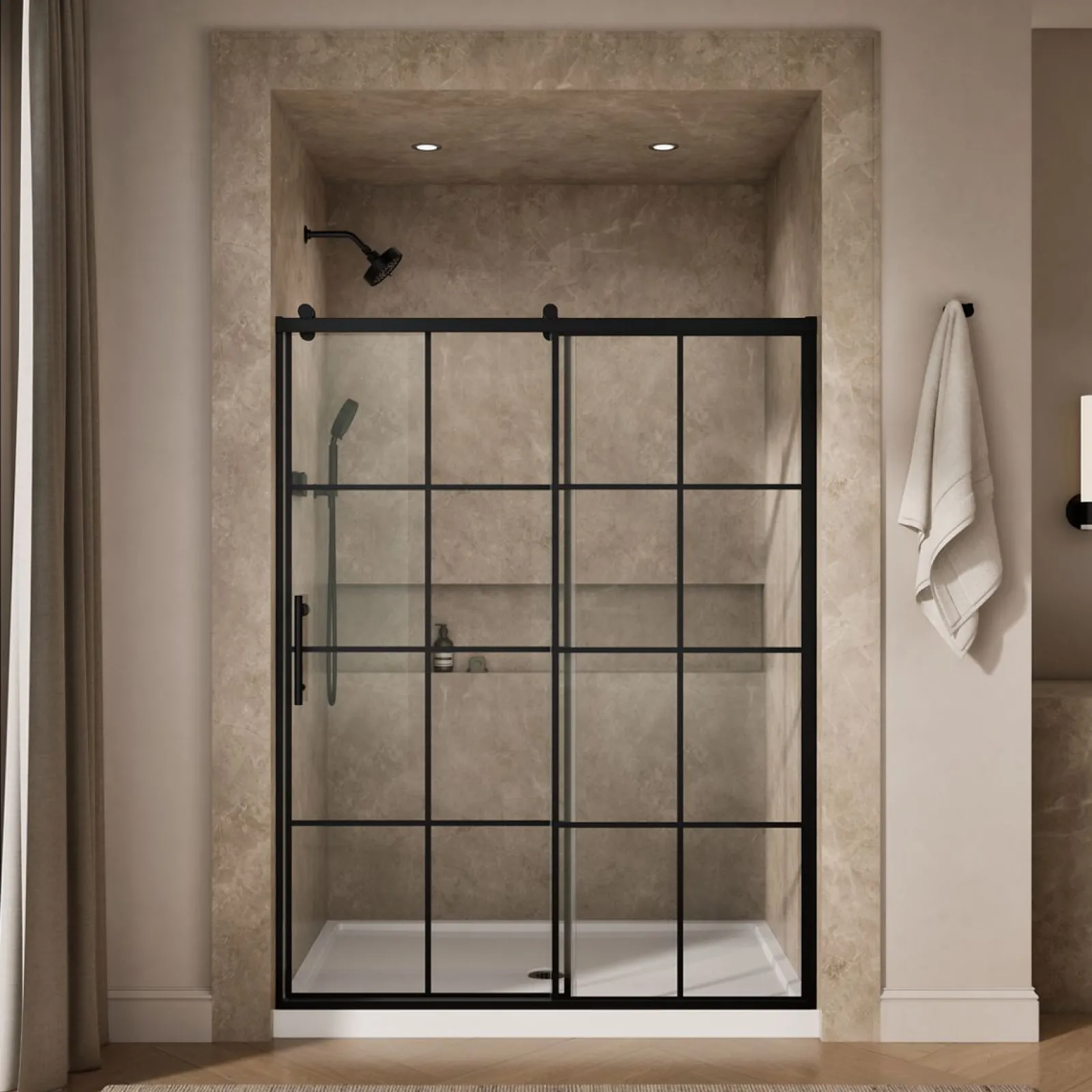 56-5/8"-59-5/8" W x 76.99" H sliding shower door with 3/8"-thick Crystal Clear glass^Kohler Sale