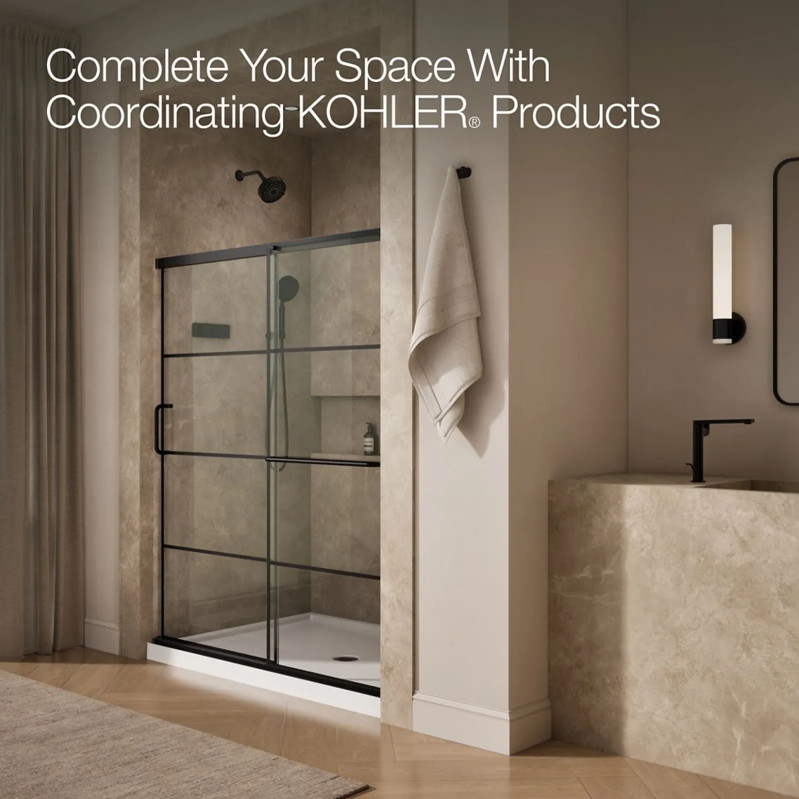56-1/4"-59-5/8" W x 70-1/2" H sliding shower door with 1/4"-thick Crystal Clear glass^Kohler Outlet